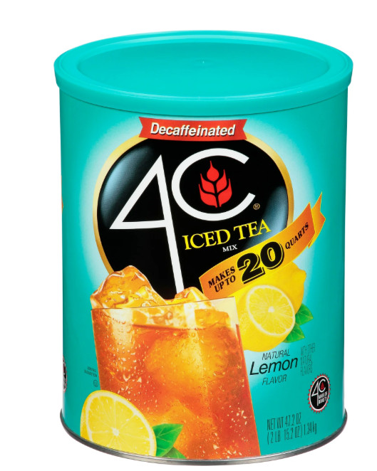 (2 Pack) 4C Decaffeinated Iced Tea Lemon Mix 20 Quarts 47.2 oz ( 4 Lb. Total )