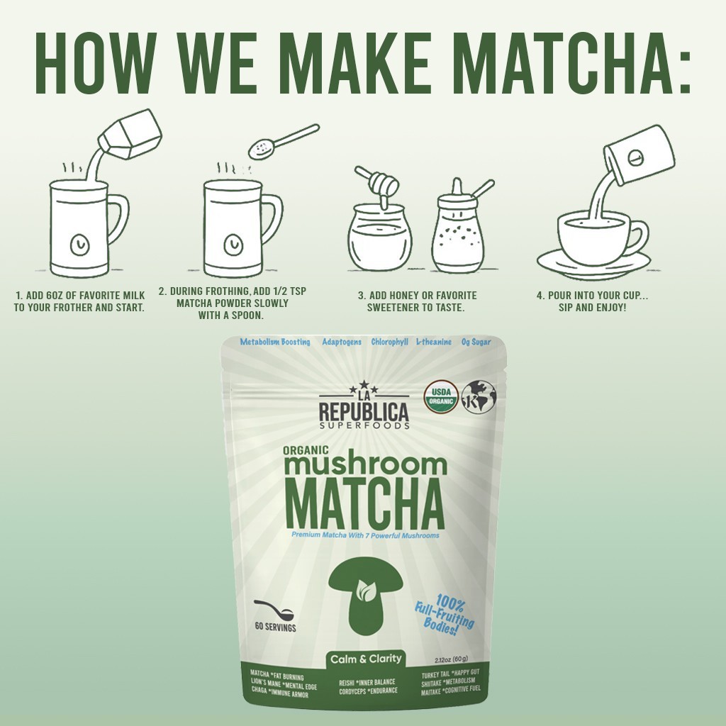 La Republica MATCHA w/ Lion’s Mane (Full-Fruiting Bodies Green Tea) 60 servings