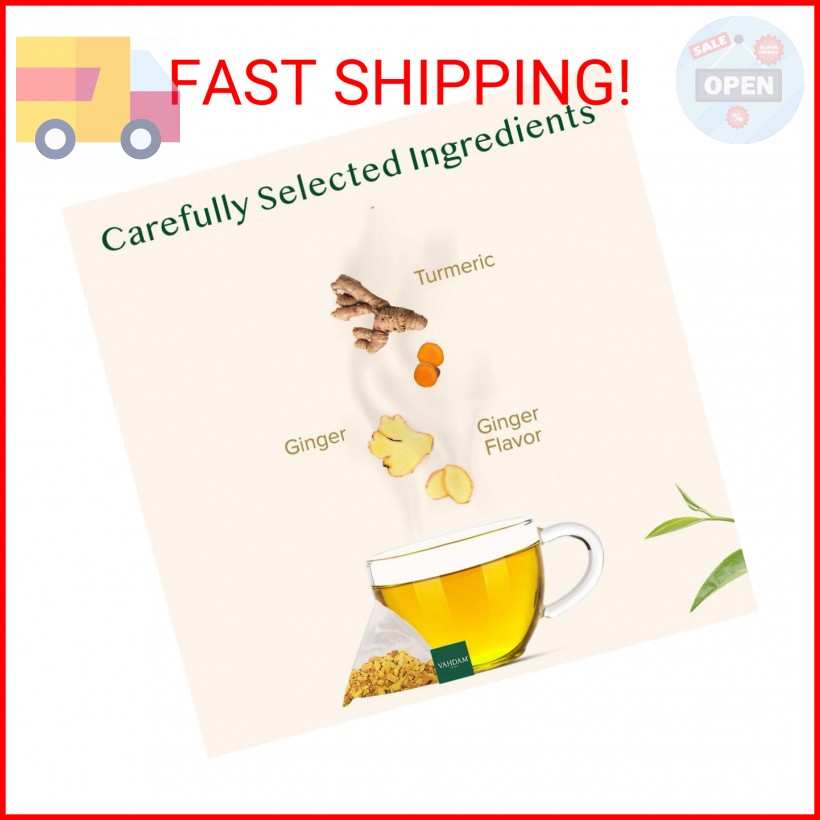 VAHDAM, Turmeric Ginger Herbal Tea Bags (15 Pyramid Tea Bags) Caffeine Free, Non