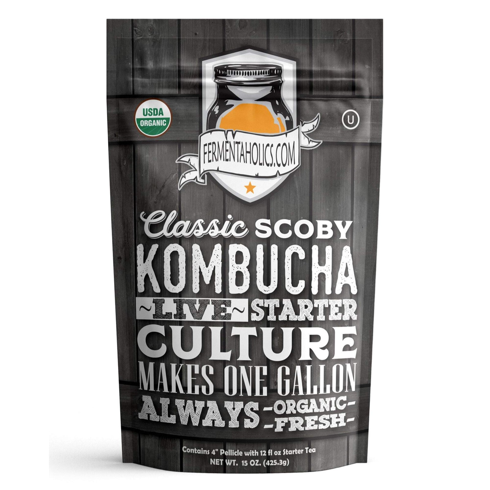 Organic Kombucha Starter Kit 15oz SCOBY Makes One Gallon Brew at Home