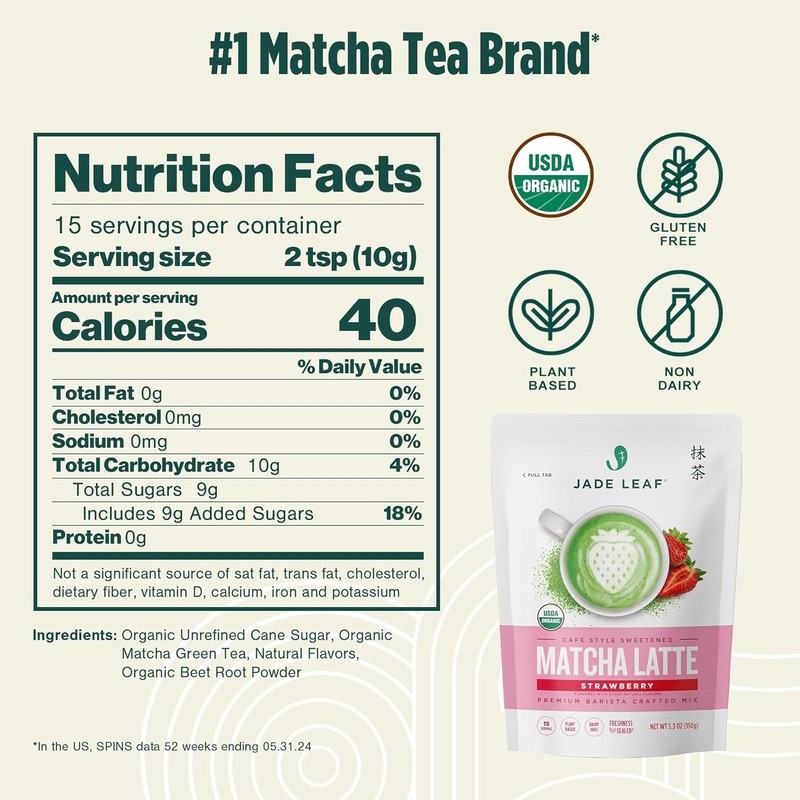 Organic Strawberry Matcha Latte Powder Easy At Home Barista Style Caffeine Boost