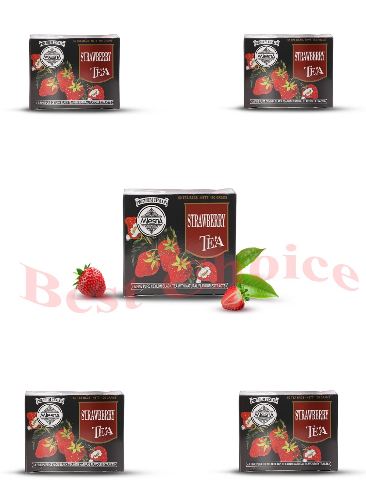 Mlesna Strawberry Ceylon tea in 50 Tea Bags 100g(3.52oz) X 05 packs