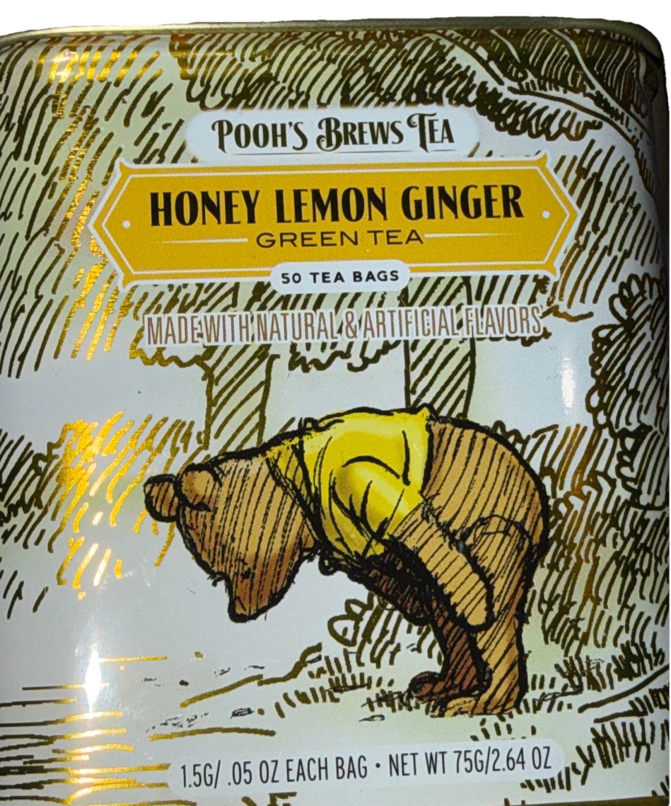 POOH’S BREW TEA HONEY LEMON GINGER Green Tea- 1 Tin = 50 tea bags Caffeinated
