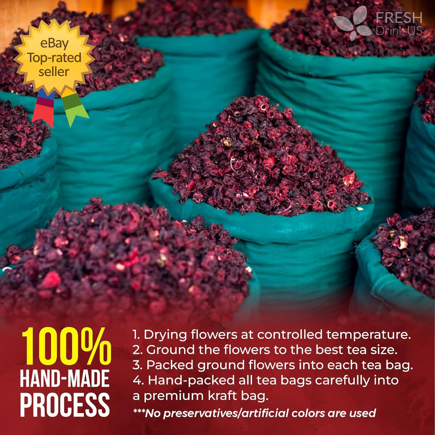 140 Hibiscus Flower Tea Bags Natural Herbal Loose Flower Tea Caffeine Free Vegan