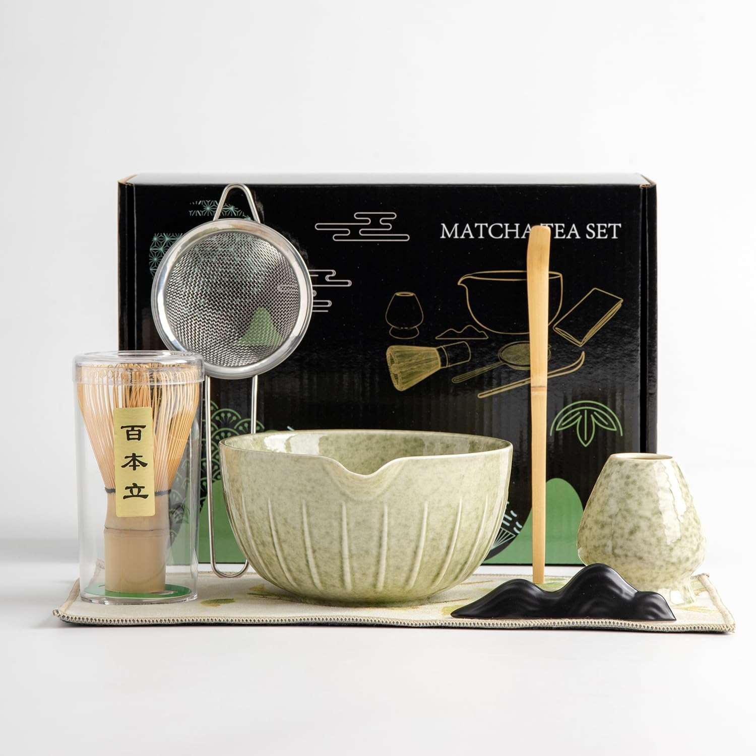 Matcha Whisk Set – 7PCS Matcha Kit ，Matcha Bowl with Spout, Bamboo Whisk