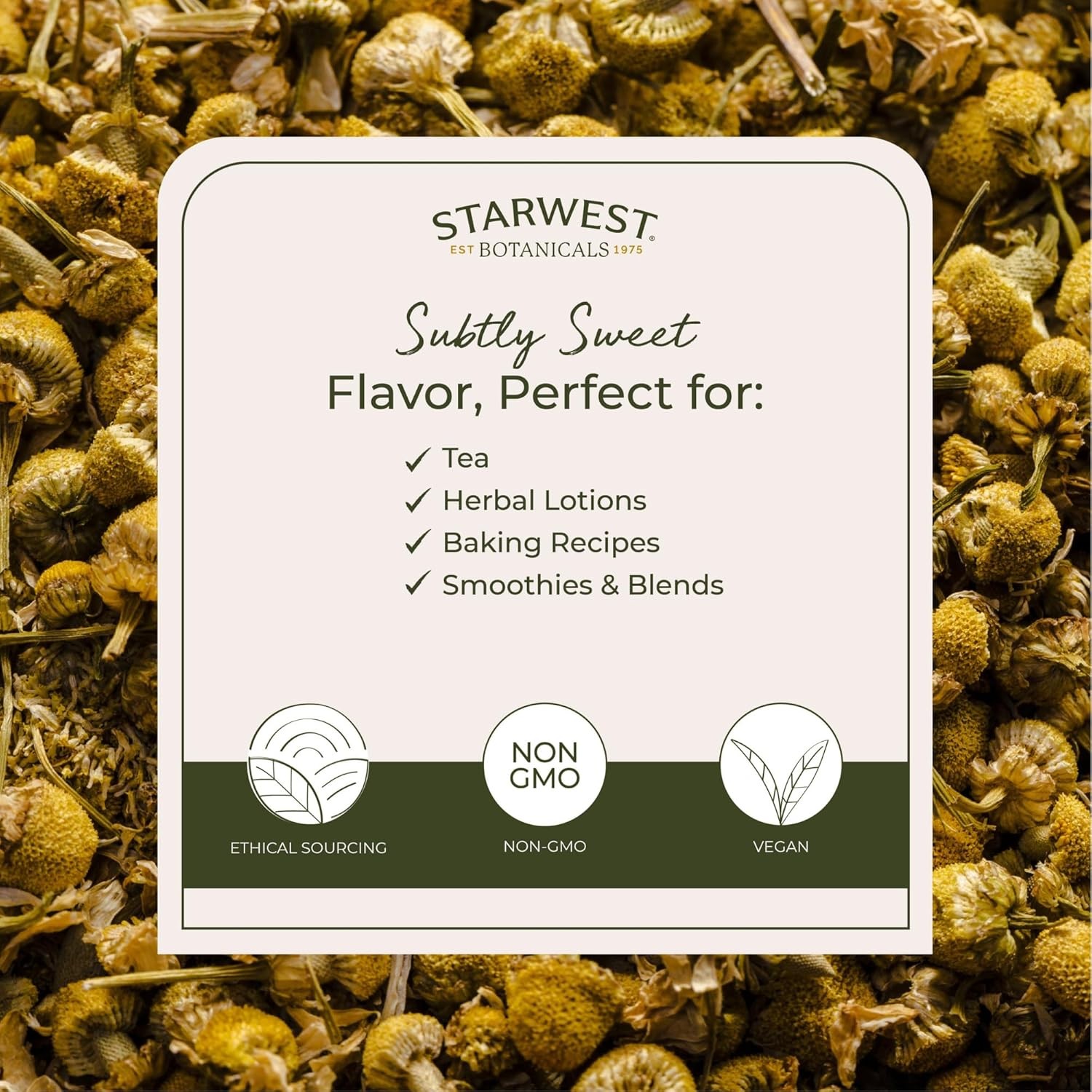 Starwest Botanicals Organic Chamomile Flowers Whole 1 lbs Bulk