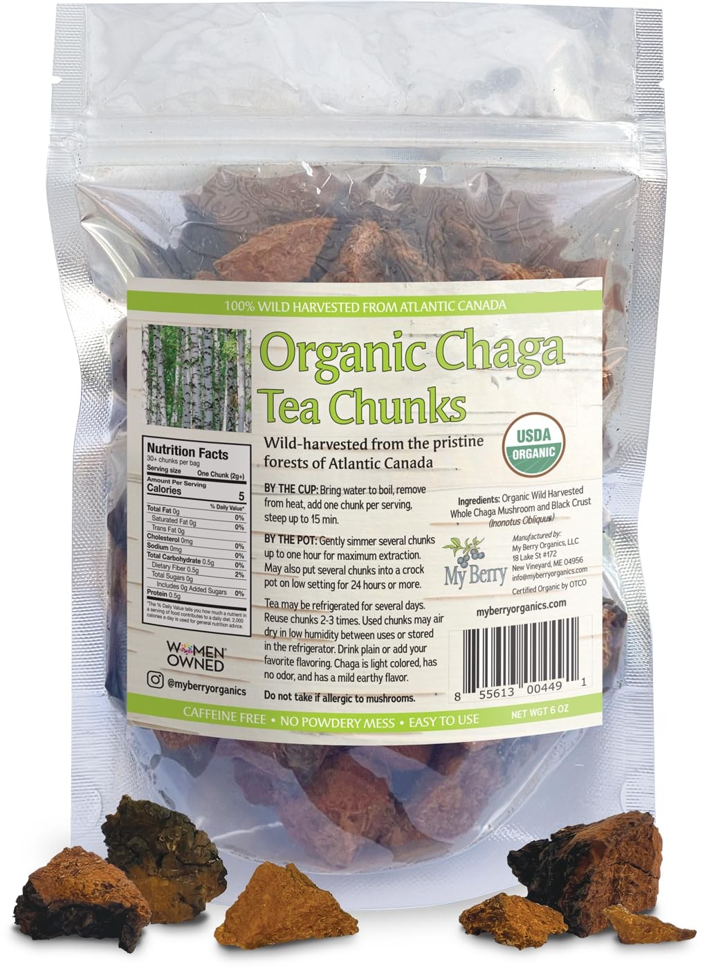 Organic Chaga Mushroom Tea Chunks by My Berry | 100% Canadian Wild-Harvested …