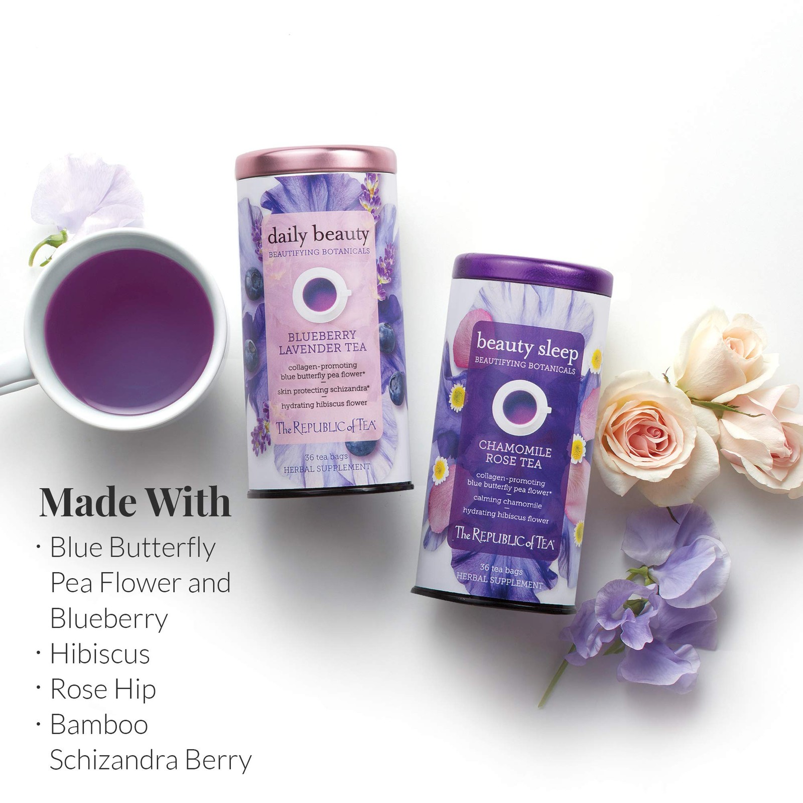 The Republic of Tea – Beautifying Botanicals® Daily Beauty Blueberry Lavender…