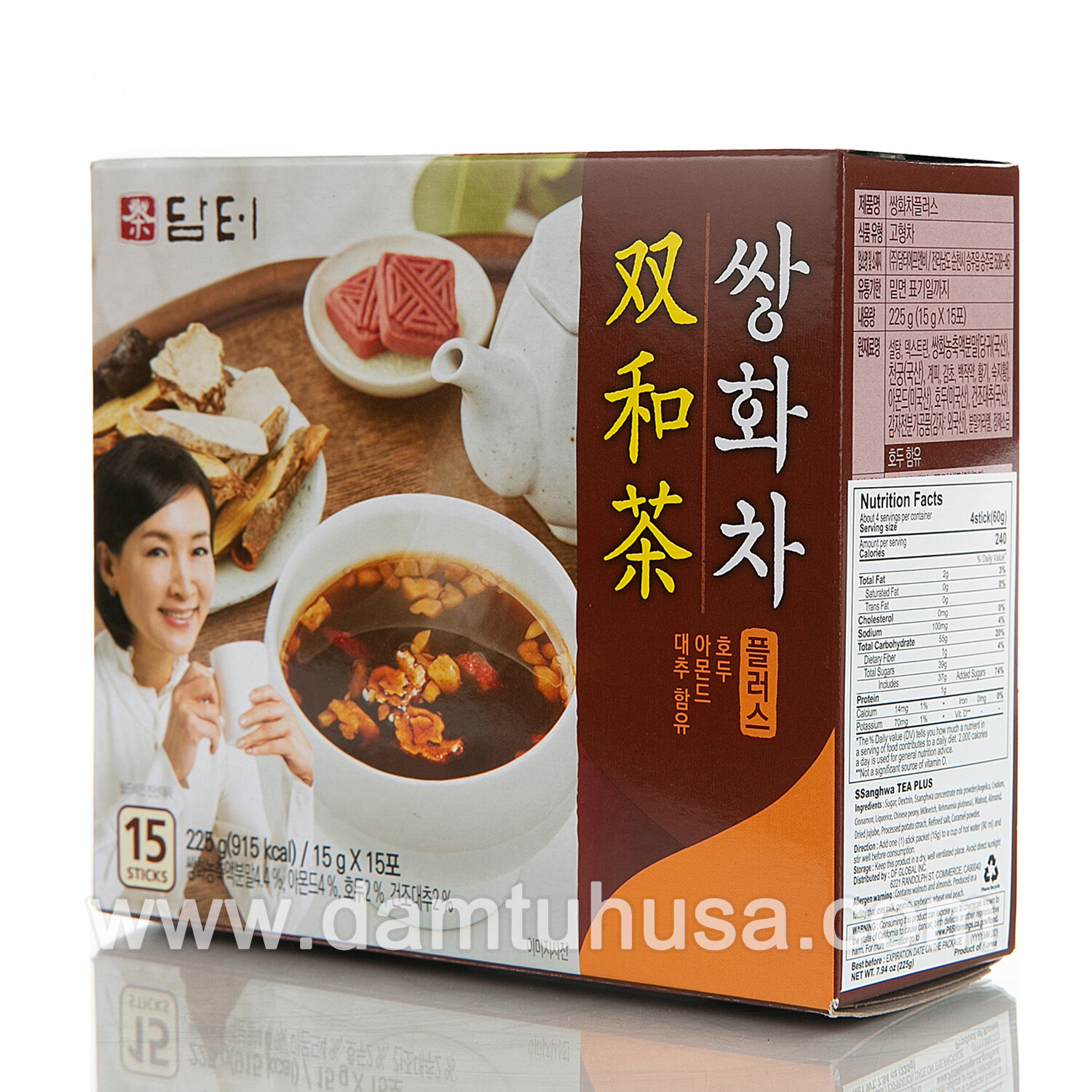 DAMTUH Korean Herbal Healthy Tonic Tea (Ssanghwa Tea) 15 Pcs, Nuts Topping
