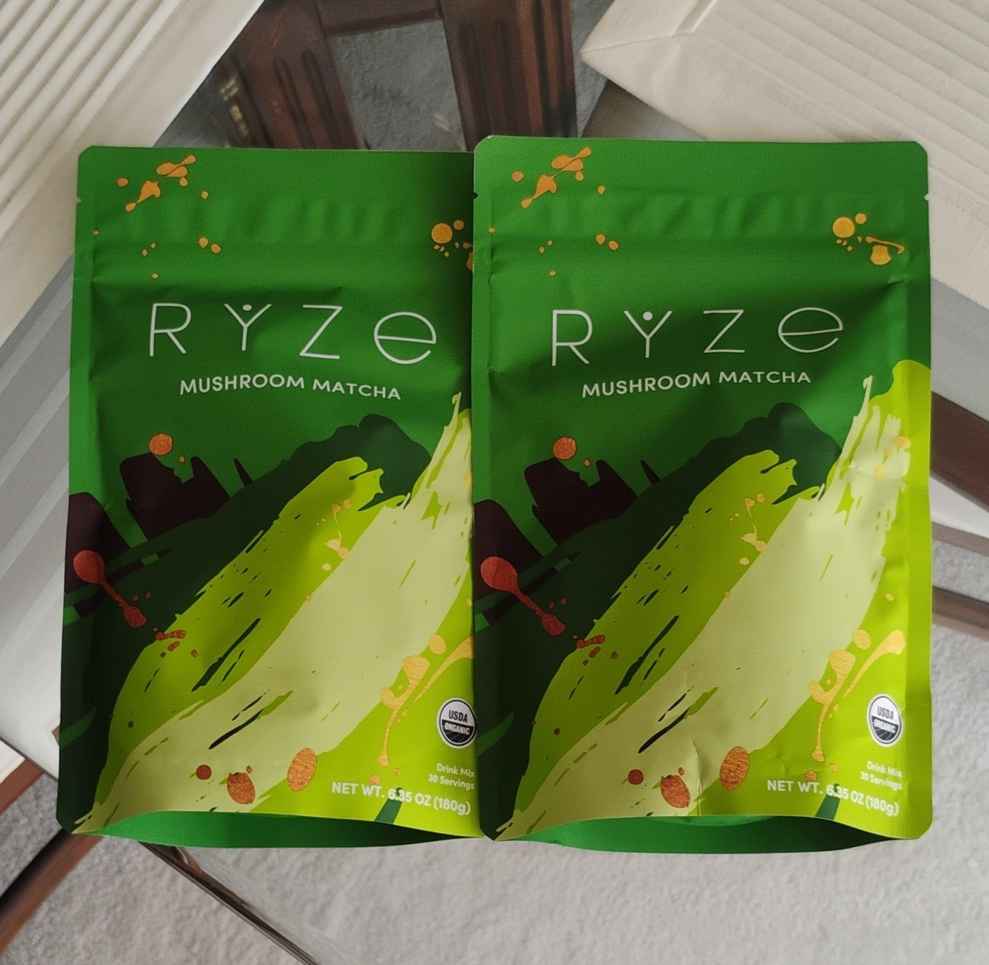 Ryze Mushroom Matcha Powder Drink Mix, USDA Organic Vegan, 2-Pack (180g)
