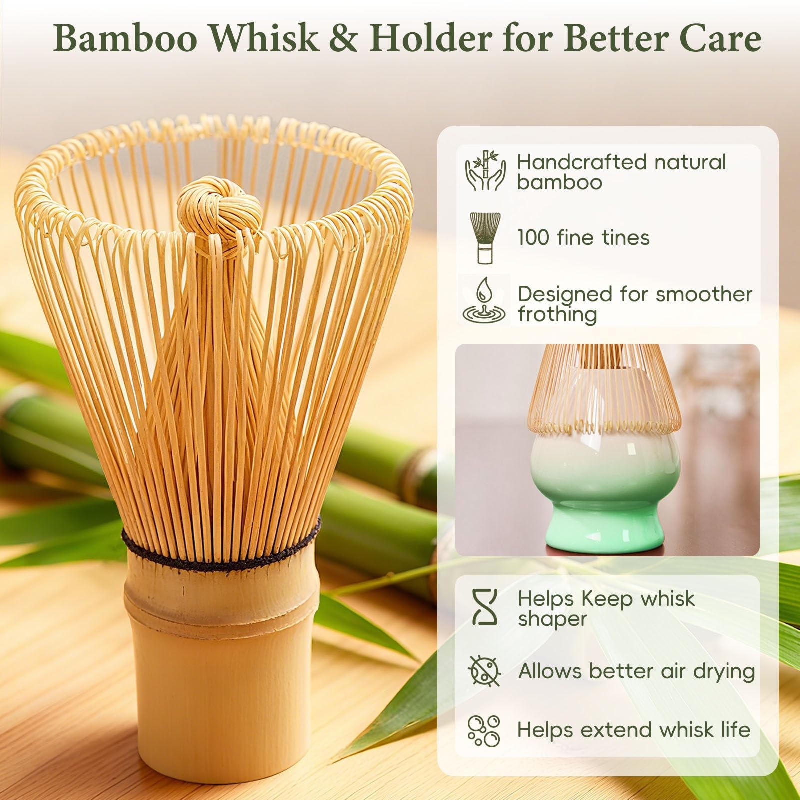 Matcha Whisk Set, Ceramic Matcha Set Includes Bowl & Holder, Bamboo Whisk (Ch…