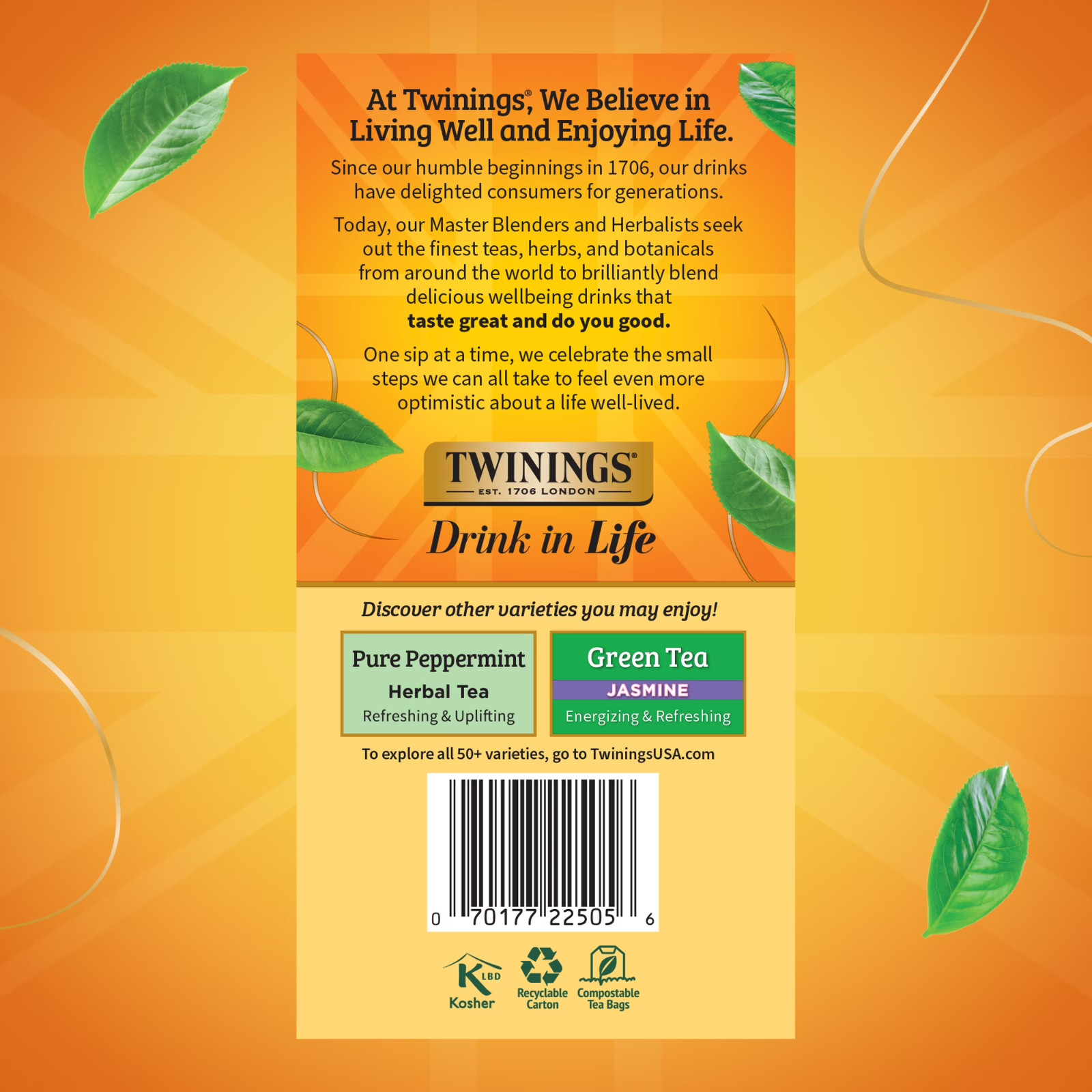 Twinings Lemon & Ginger Herbal Tea Bags Caffeine Free 50 Count Box-FREE SHIPPING