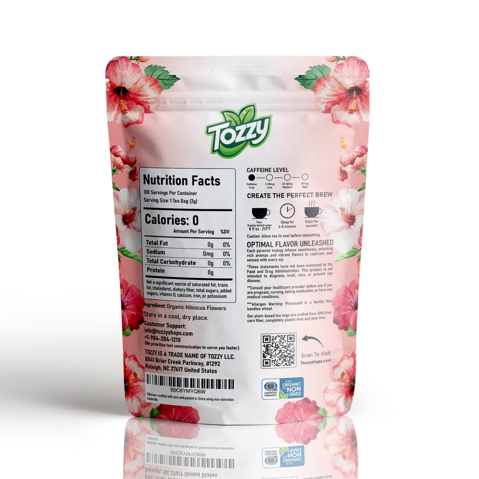 Organic Hibiscus Tea – 100 Count, PlantBased Pyramid Tea Bags