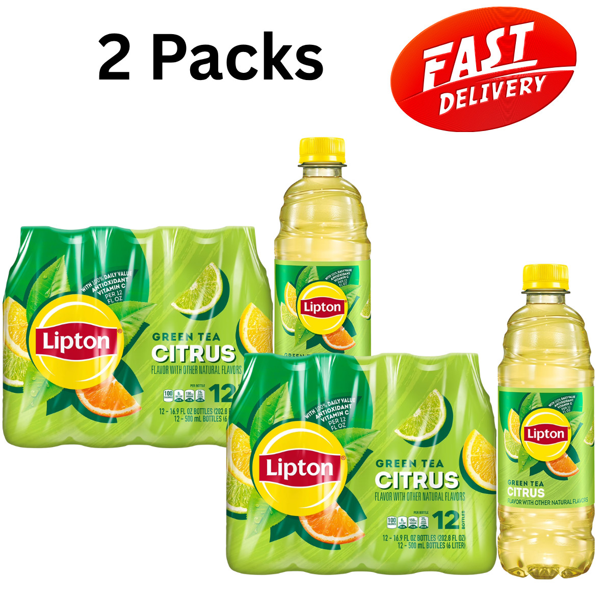 Lipton Iced Green Tea, Citrus Bottled Tea Drink, 16.9 oz, 12 Bottles x 2 Pack