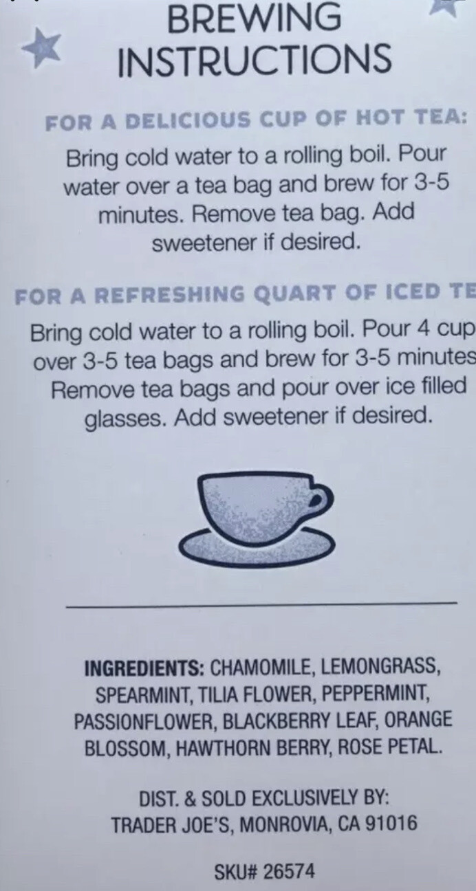 3 Packs Trader Joe’s Well Rested Herbal Tea 20 Tea Bags 1.09 oz Each Pack