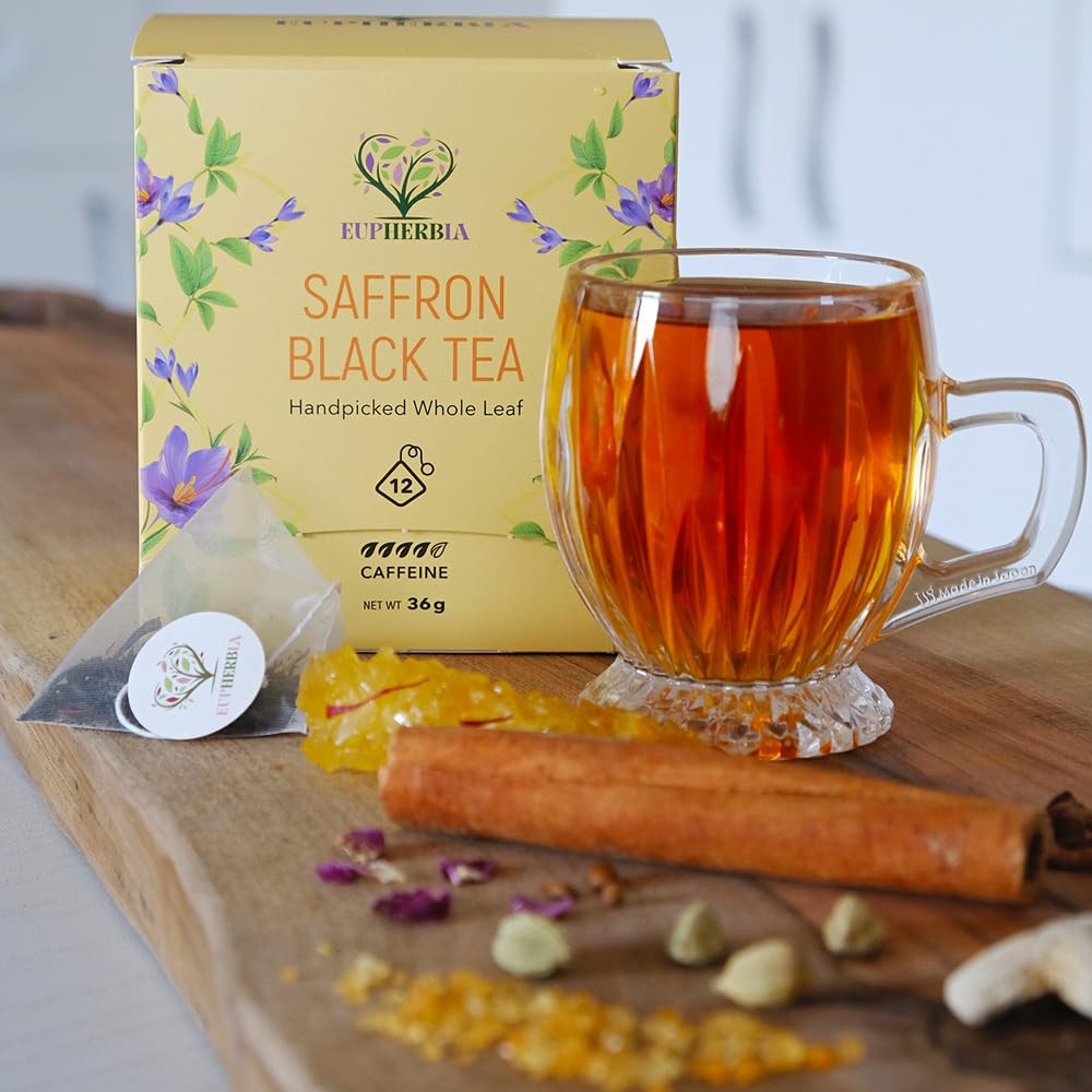 Saffron Black Tea, Handpicked, Highland Grown Whole Leaf Tea, Enriched with P…