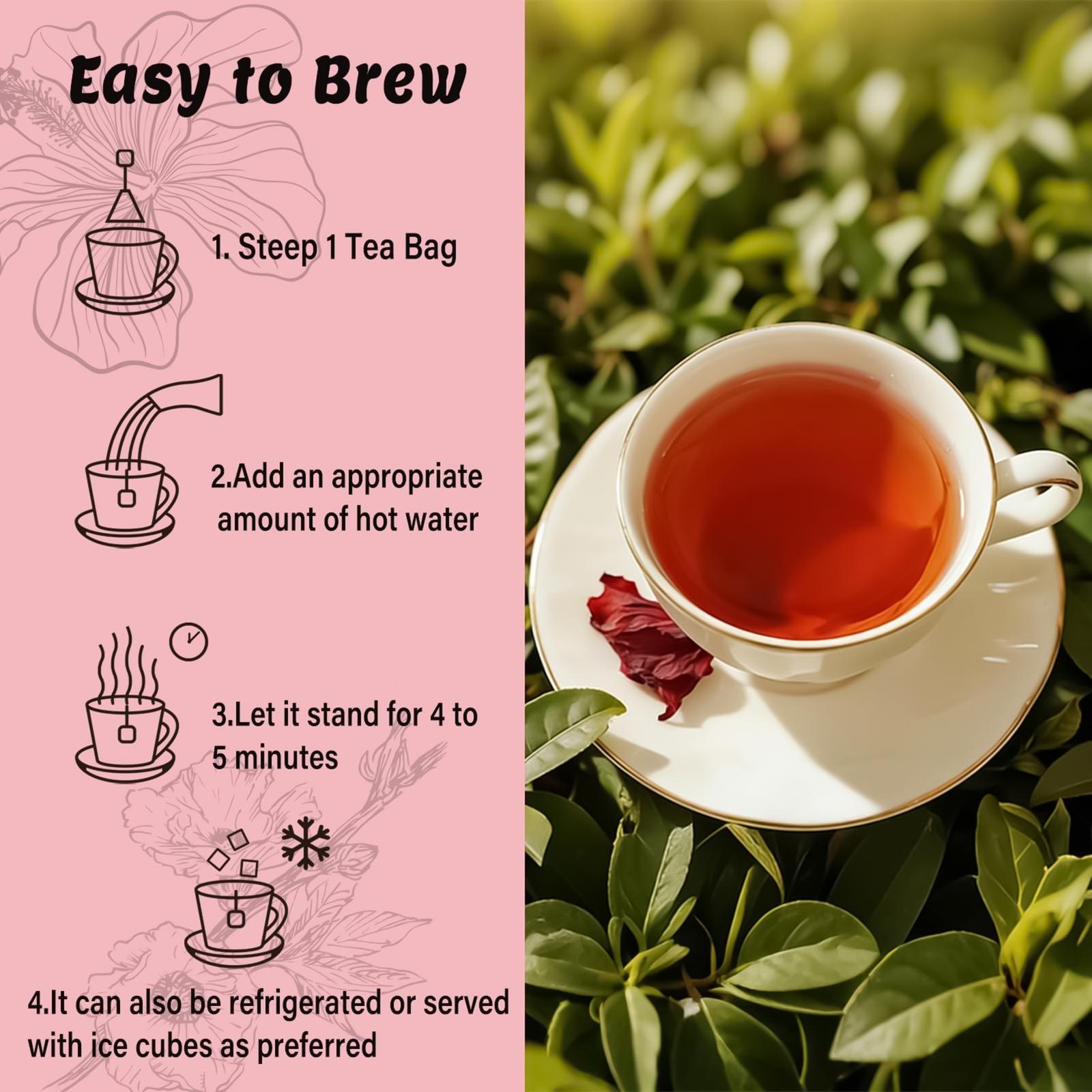 Pipi Hibiscus Tea,100% Natural, Caffeine-free, Loose-leaf Tea，30+ Servings 1pack