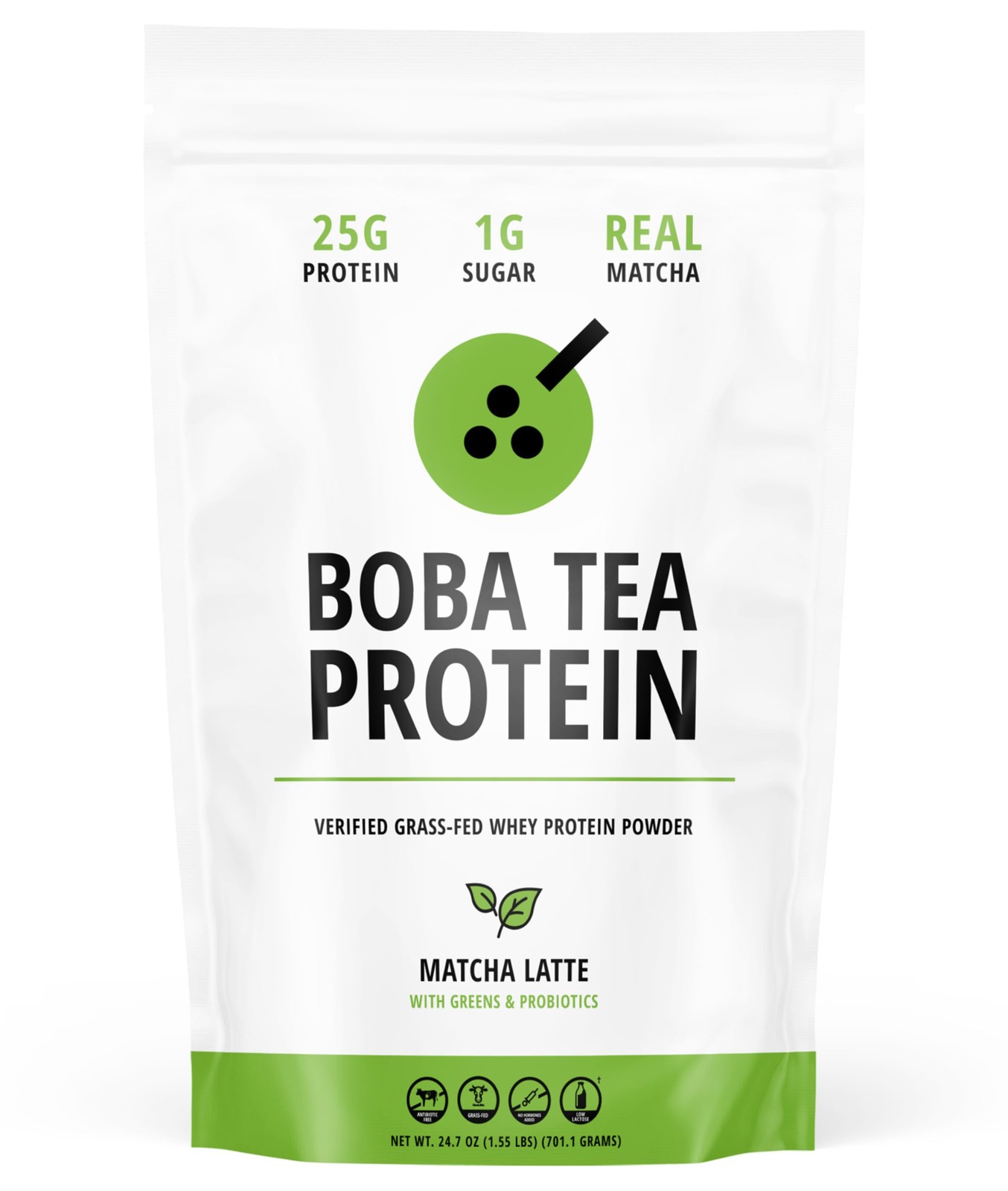 Boba Tea Protein Matcha Latte | 25g GrassFed Whey Protein Isolate Powder | Gl…