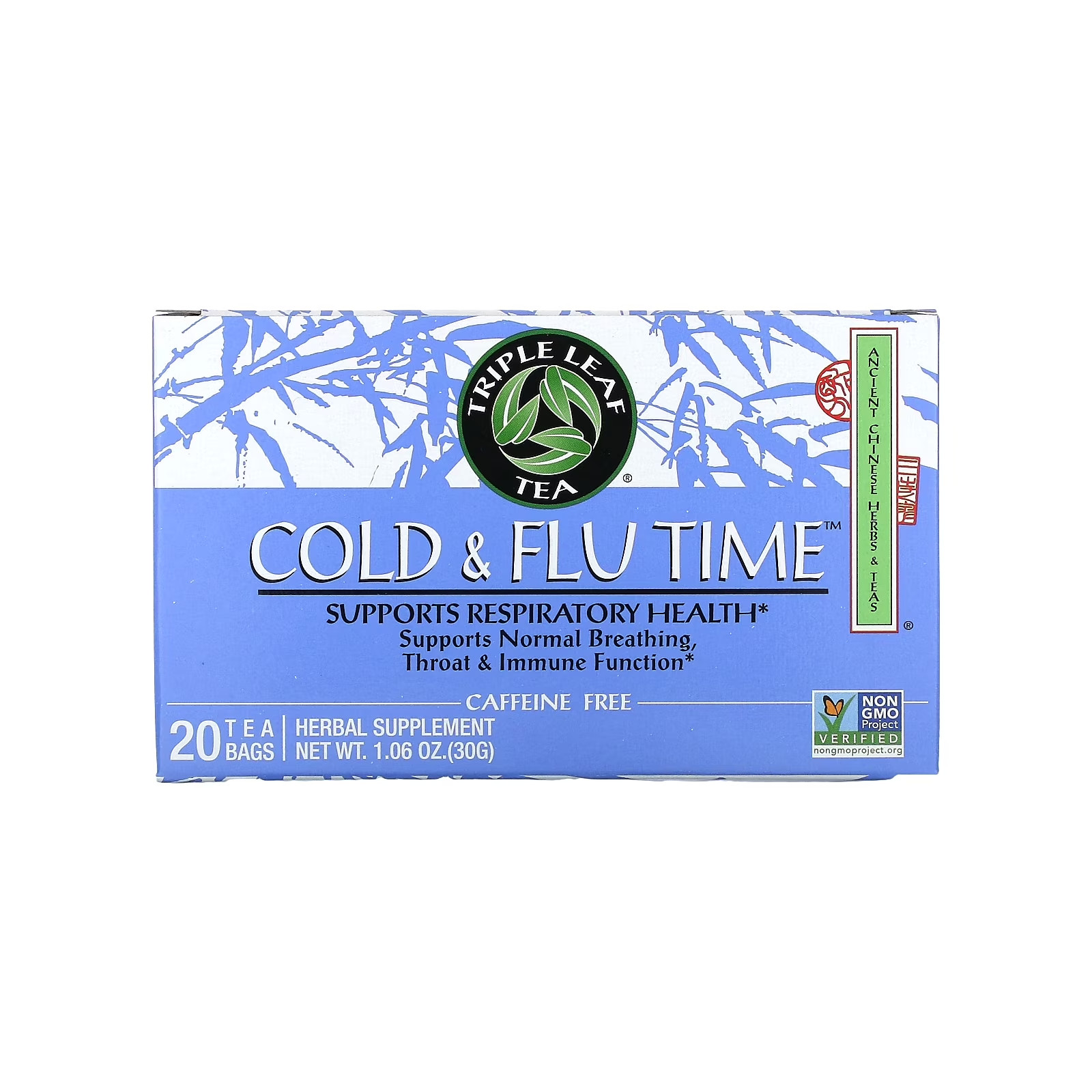 Triple Leaf Tea COLD & FLU TIME Caffeine Free 20 Tea Bags 1.06oz box
