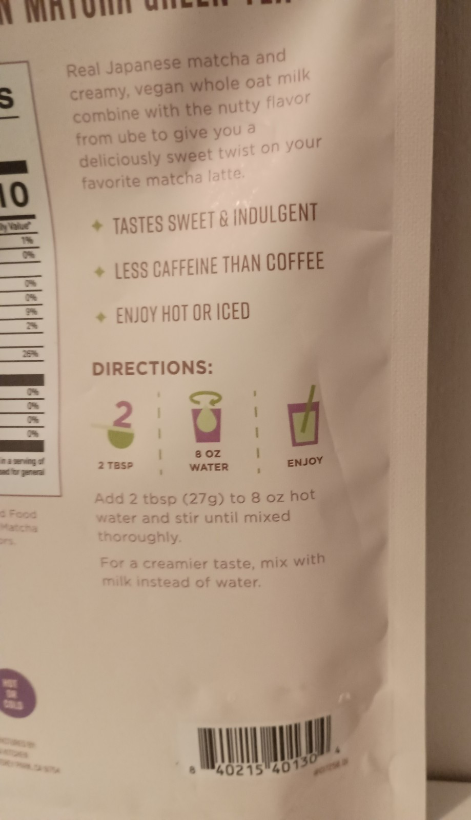 Karma Kitchen UBE Japanese Barista-Style Matcha Latte With Oat Milk Vegan 7.5oz