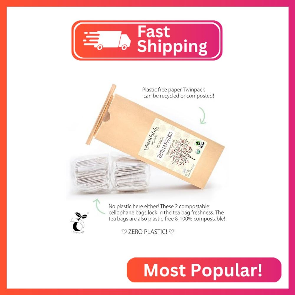 Friendship Organics Vanilla Rooibos Tea Bags, Organic and Fair Trade Herbal 44 C