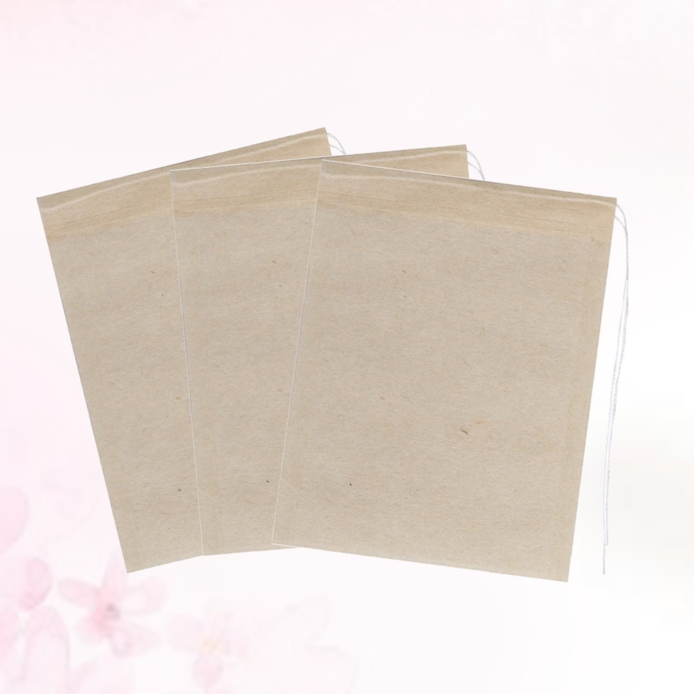 100Pcs Drawstring Tea Bag Set Reusable Food Grade Filter Paper Light Brown