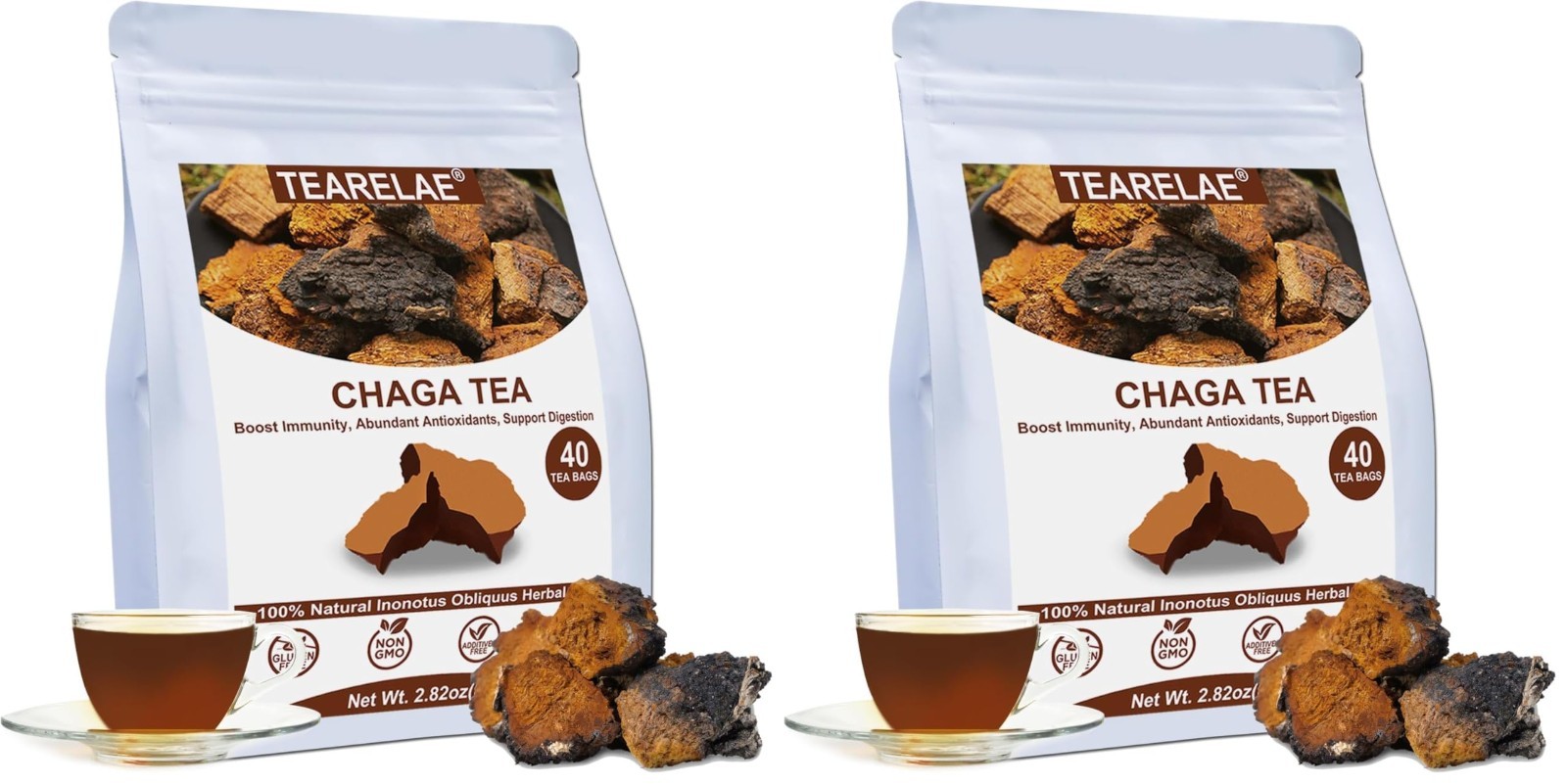 Chaga Mushroom Tea Bags – 100% Pure, Wild Harvested, Caffeine-Free, Non-GMO – 80