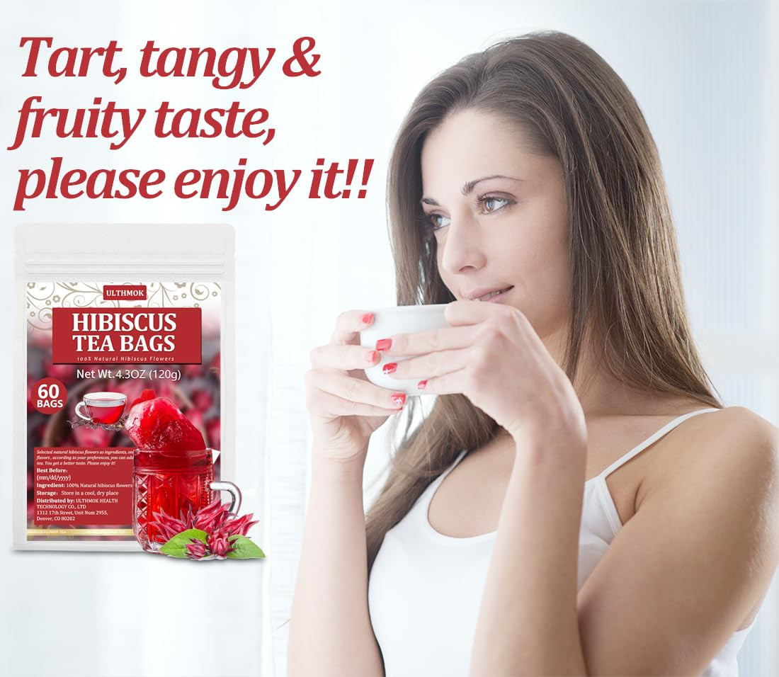 Premium Hibiscus Tea Bags,60 Tea Bags 2G /4.24 Oz,100% Pure Dried Hibiscus Flowe