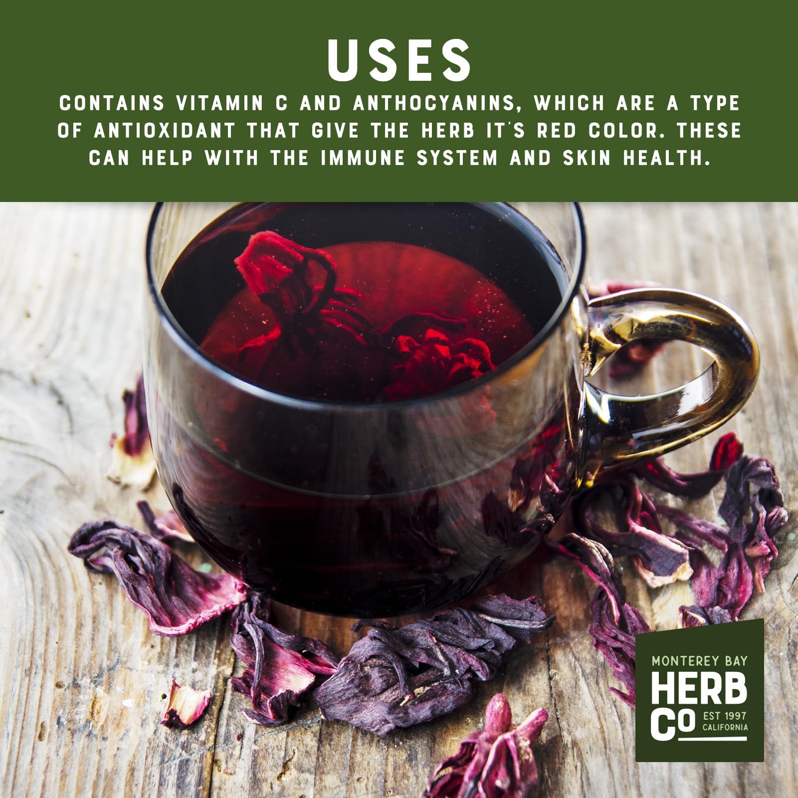Hibiscus Tea Bags, by Herb Co, Hibiscus Sabdariffa, Caffeine Free, Unbleached…