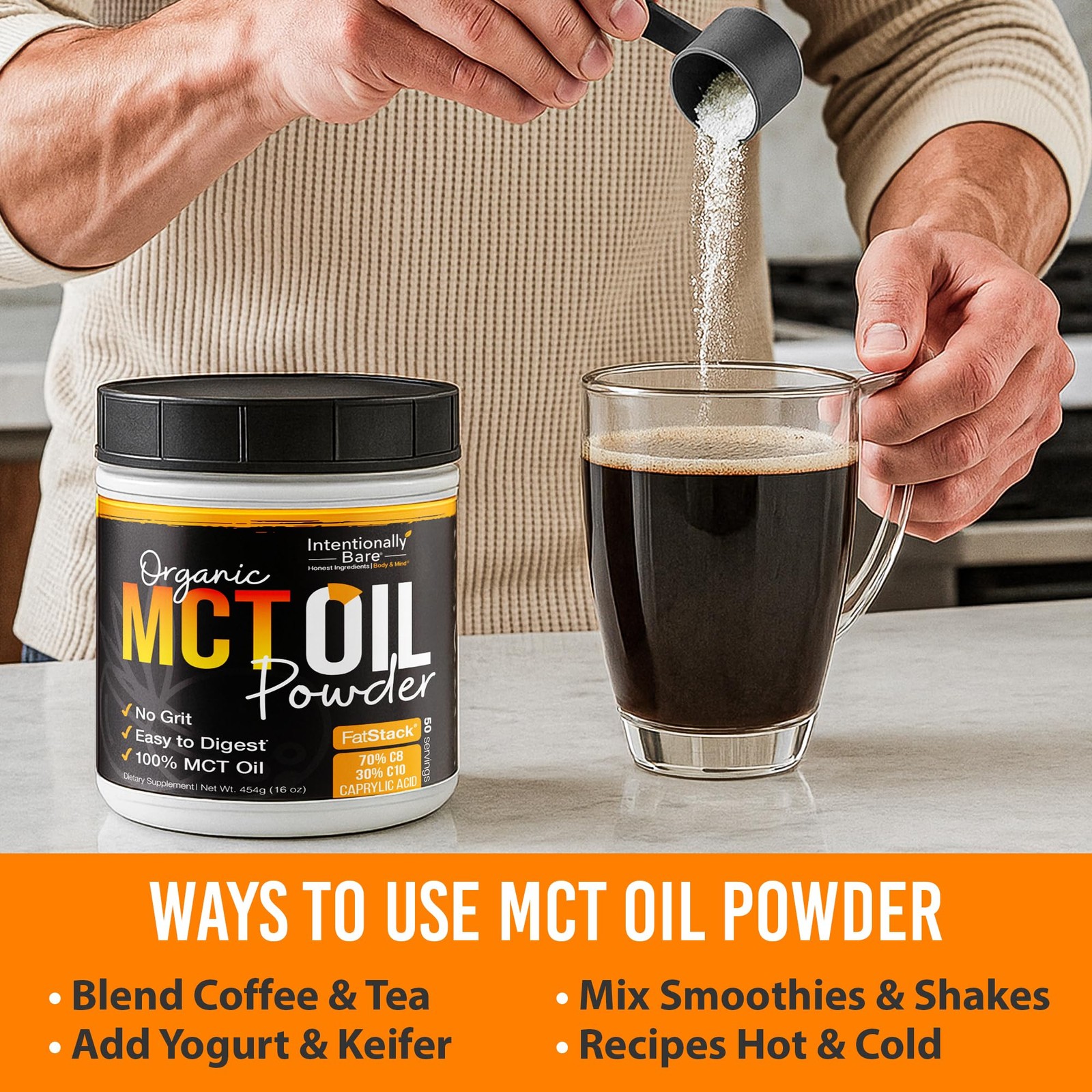 Intentionally Bare MCT Oil Powder – Unflavored Coconut 1 Pound (Pack of 1)