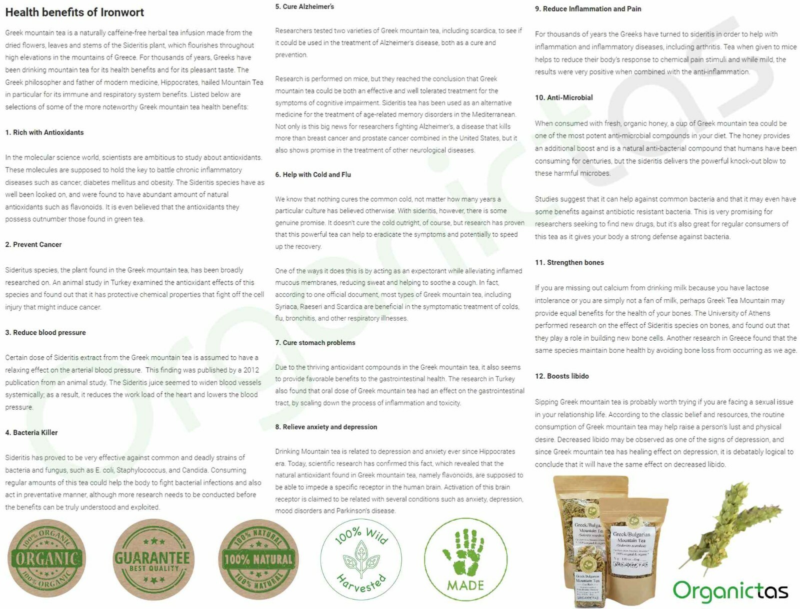 Organic Greek Mountain Tea Cut Sideritis Scardica Premium Quality Loose 2022 yr.