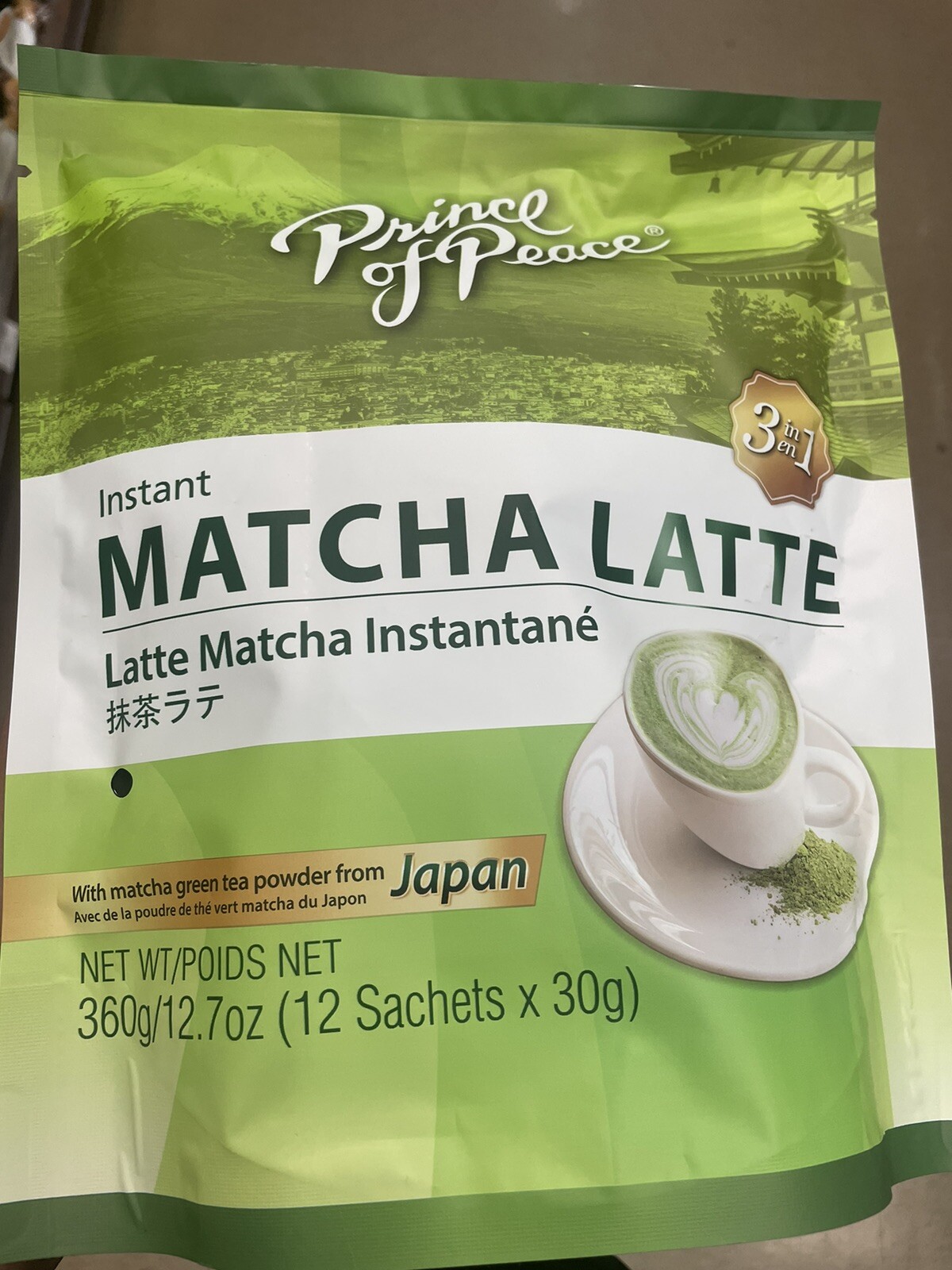 MATCHA LATTE 12.7 OZ 12 SACHETS EACH PRINCE OF PEACE 3 In 1