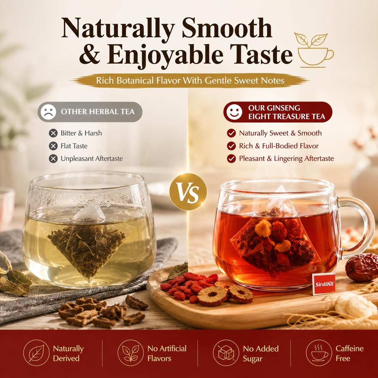 Ginseng-Infused Eight Treasure Tea Bags, Herbal Botanical Blend with Red…