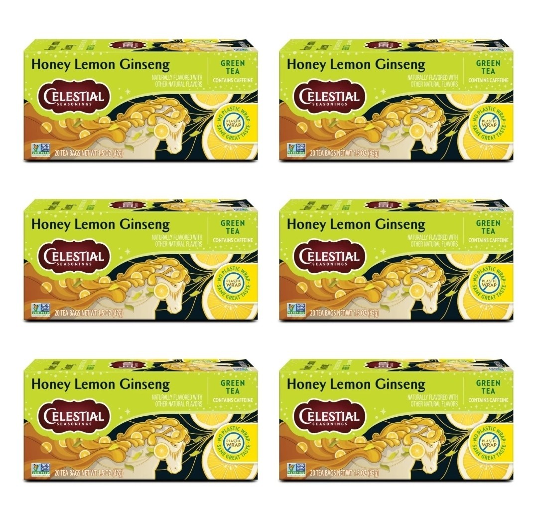 Celestial Seasonings Green Tea, Honey Lemon Ginseng, Contains Caffeine, 20 Tea