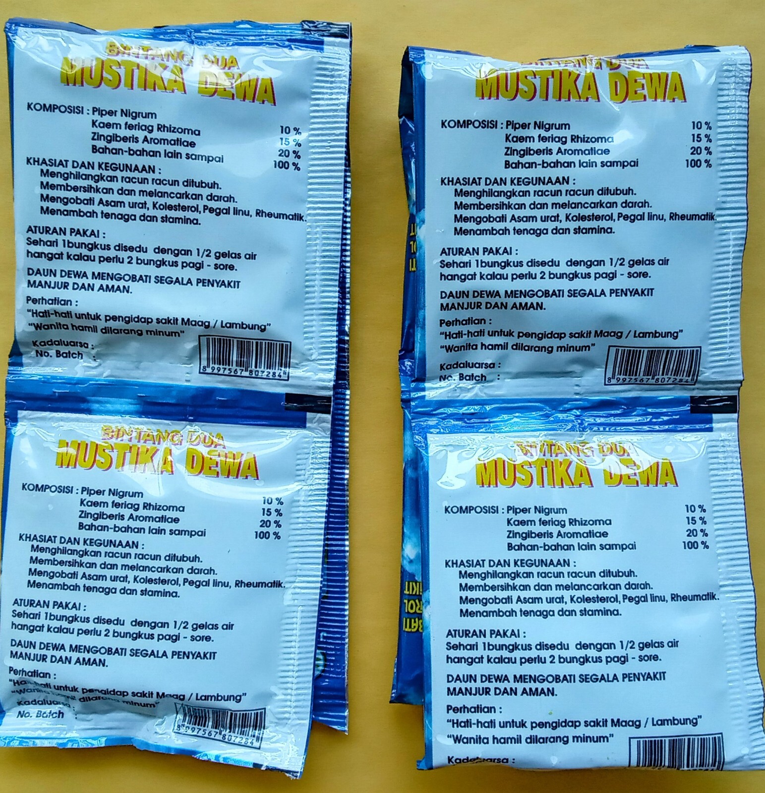 Indonesian herbal tea powder Mustika dewa Bintang Dua 8 sachets