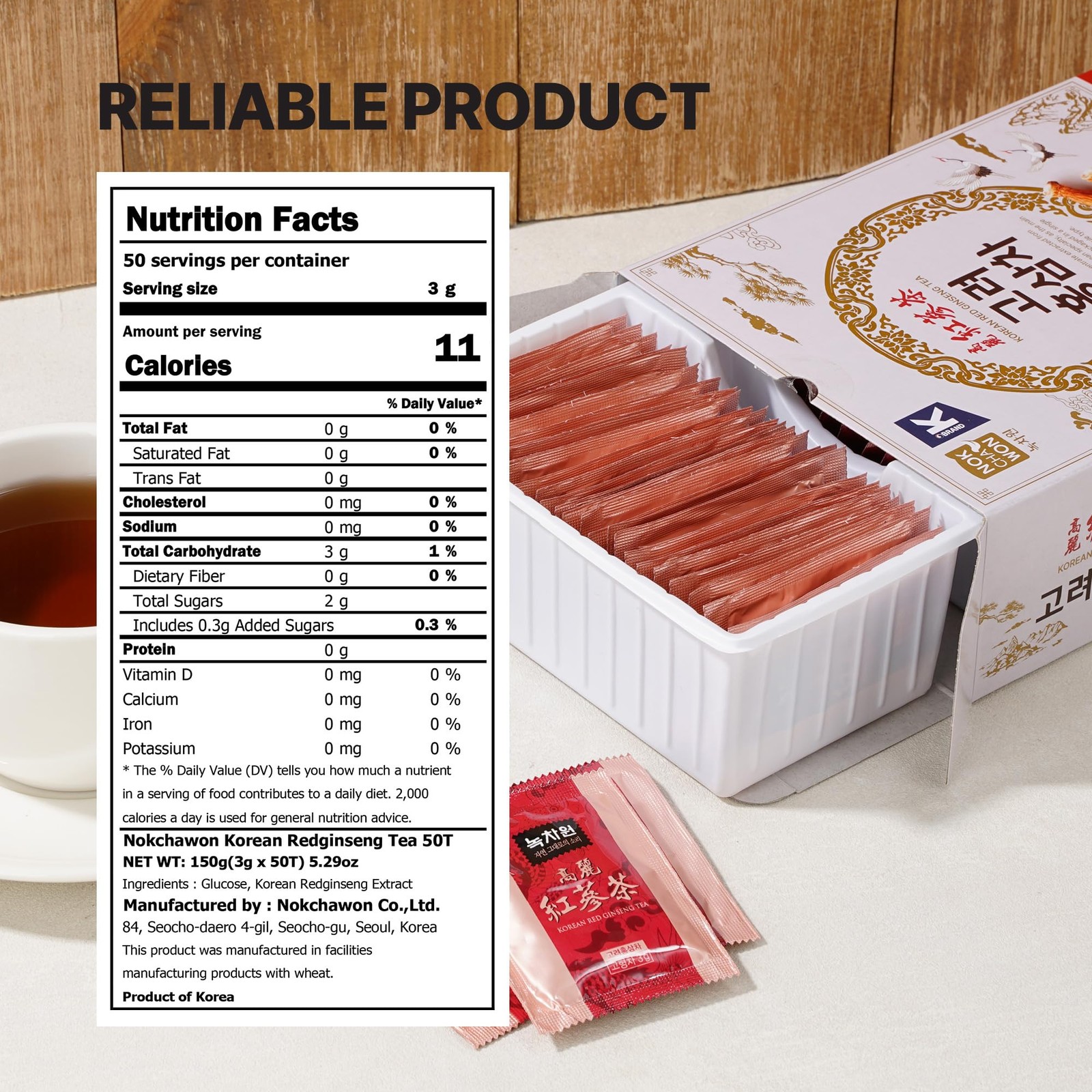 [] Korean Red Ginseng Tea Granules – 50 Sachets of Premium Panax Root Extract…