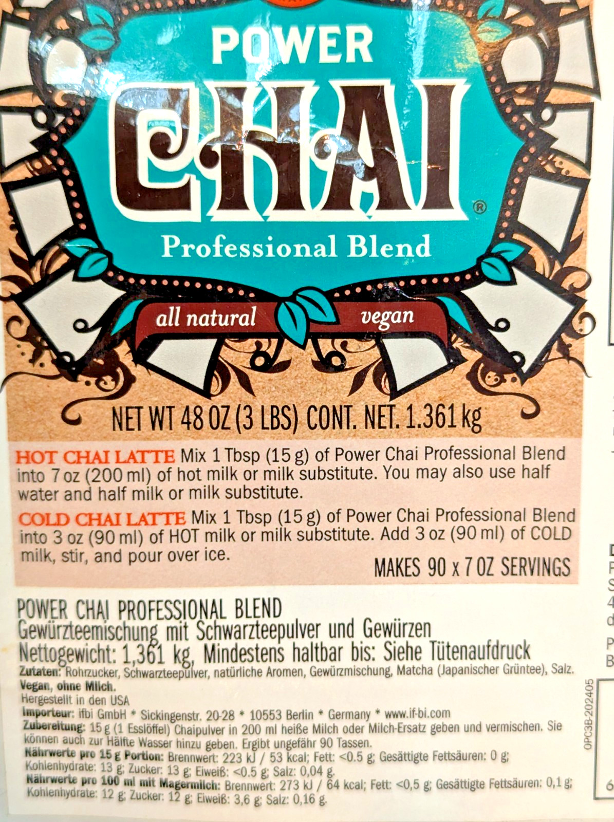 2 David Rio Power Chai Tea Latte with Matcha Mix 3 lb. Bulk Professional Blend