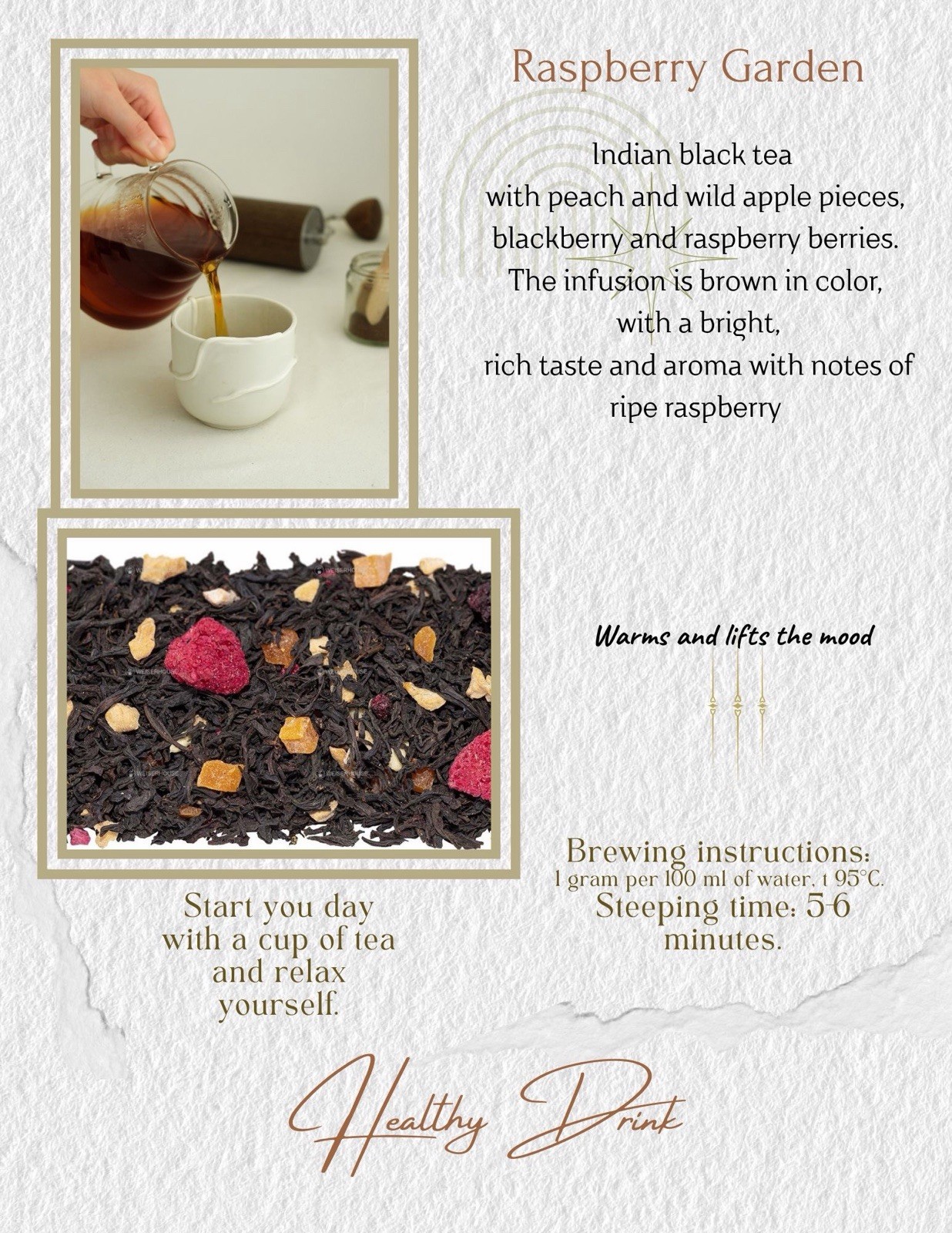 Loose Leaf Black Tea with Fruit Pieces– Natural Flavored Premium Tea-Raspberry