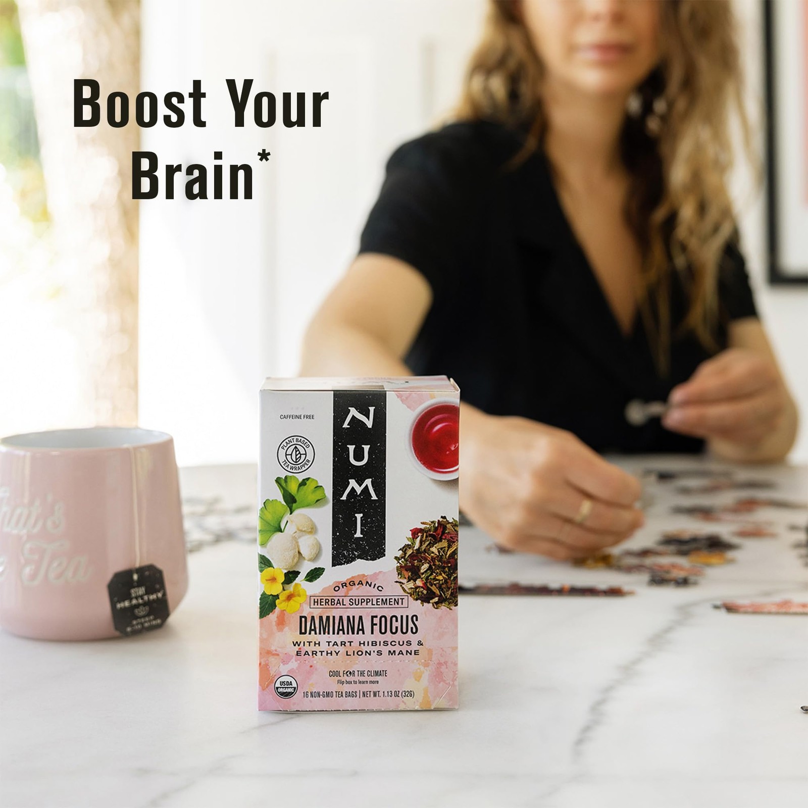 Numi Organic Damiana Focus Herbal Tea – 48 Herbal Tea Bags – Caffeine Free Bl…