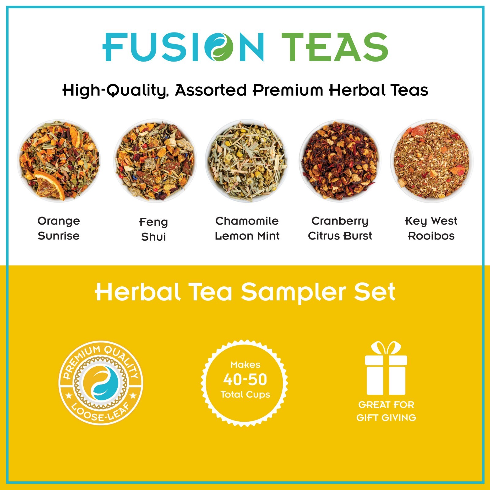 Herbal Tea Sampler – 5 Best Selling Loose Leaf Teas (Makes 40+ Cups) Fusion Teas