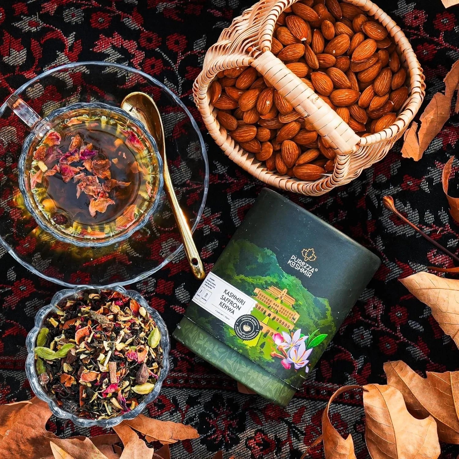 Purezza Kashmiri Saffron Kehwa Loose Leaf Tea 50g | Sugar Free Herbal Green Tea