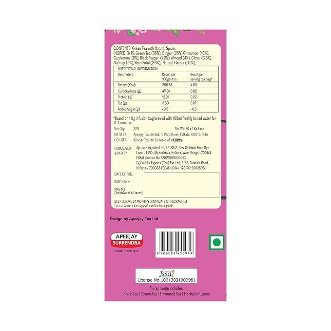Flurys Kashmiri Kahwa 20 Tea Bags 36 Grams
