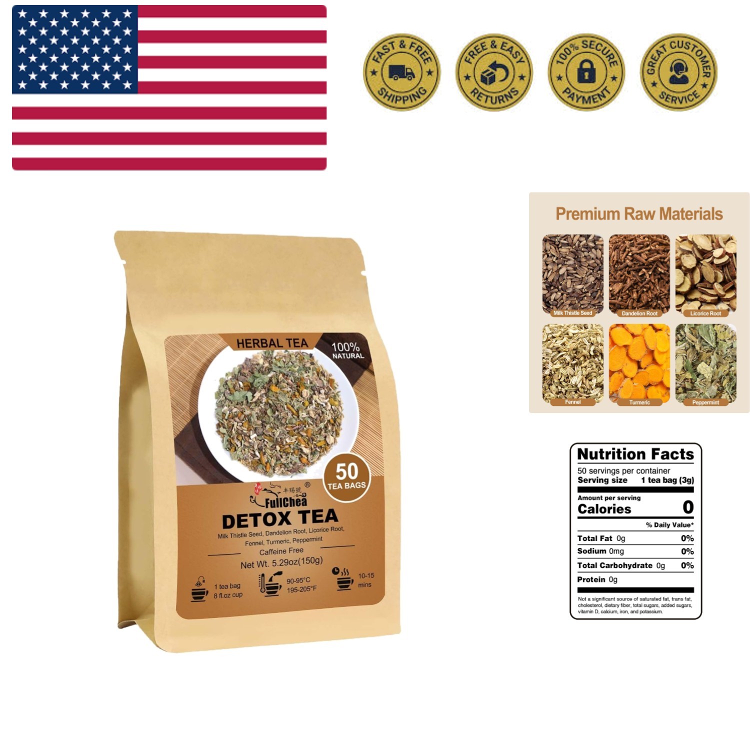 Detox Tea Bags, 50 Teabags Liver Detox Tea, With Milk Thistle Seed, Dandelion…