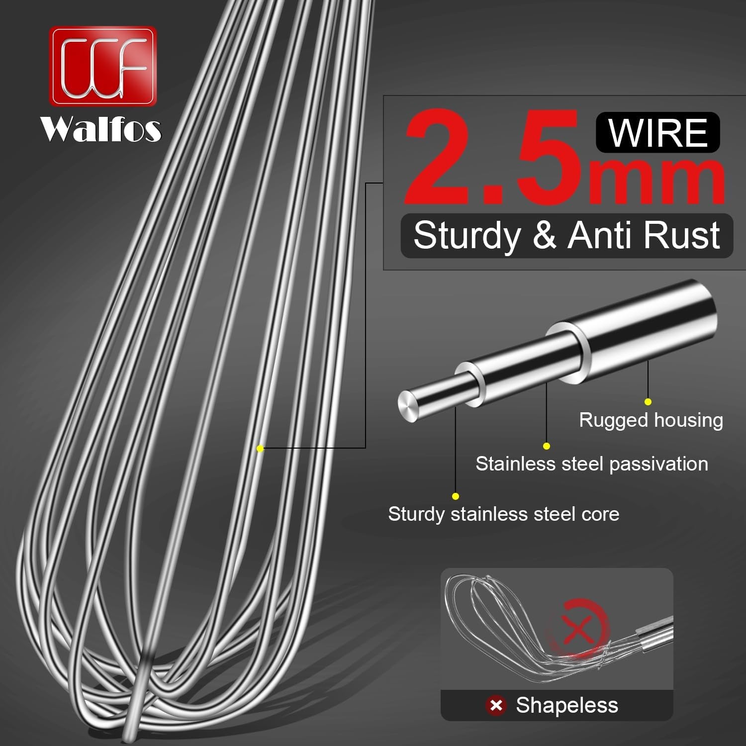 Walfos Whisk,17in Large Whisks, Heavy Duty Stainless Steel 17 in, Silver-1Pcs