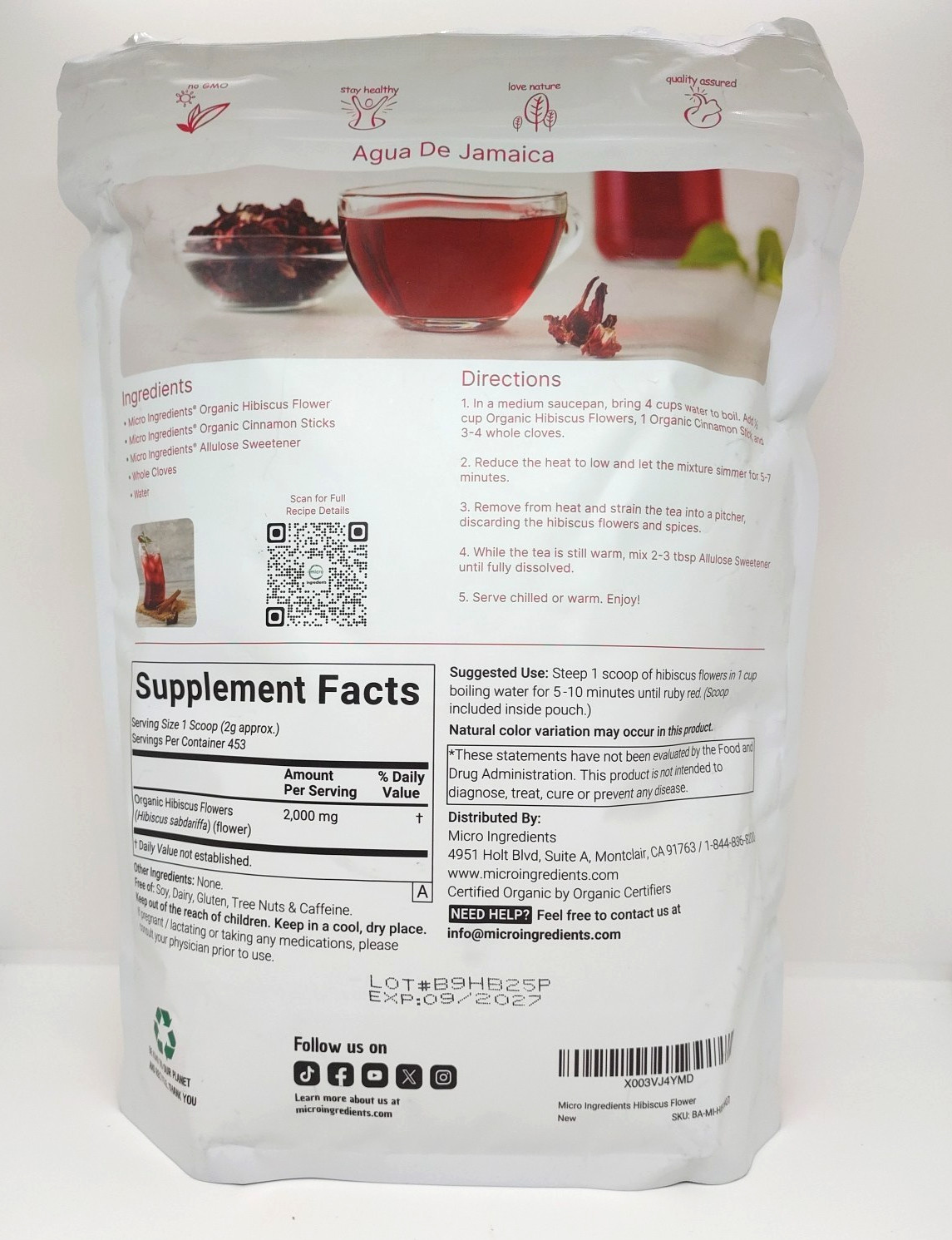 Organic Hibiscus Flowers, 2Lbs (450+Cups) | Flor De Jamaica, Loose Leaf Tea