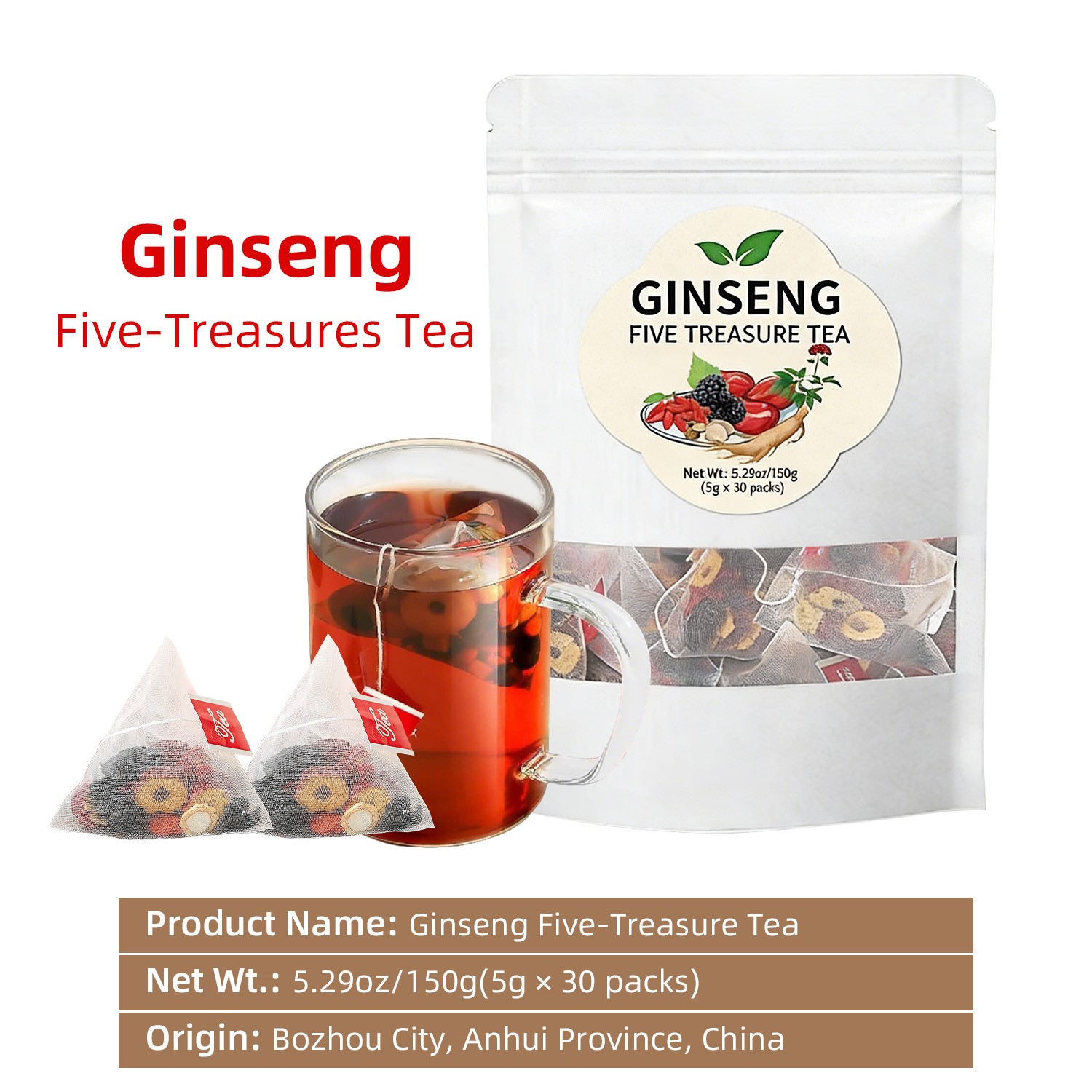30/60bags Ginseng Six Treasure Tea, Kidney Tea Liver Tea Red Date Kidney Health