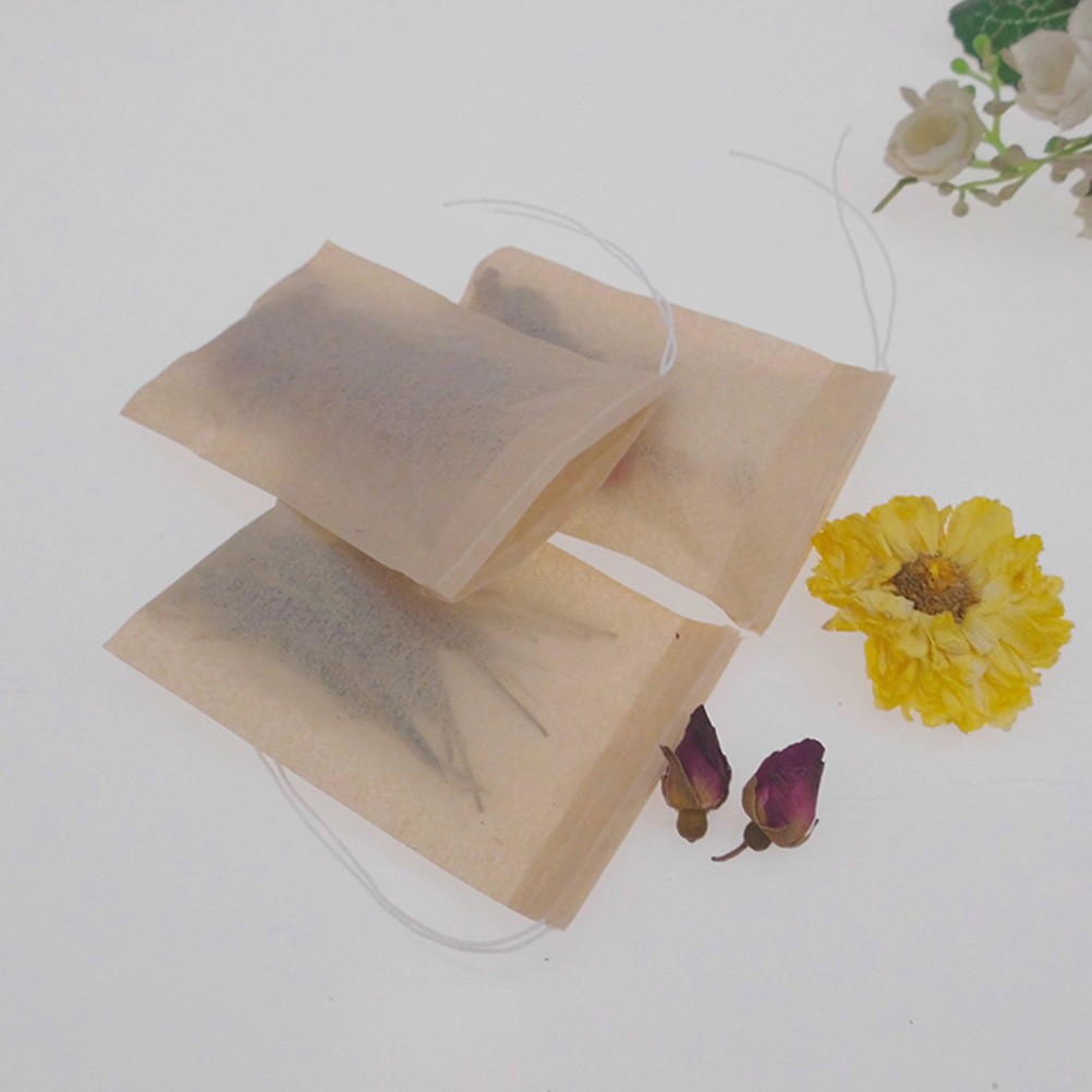 100 Pcs Drawstring Reusable Tea Filter Bags Food Grade Paper Empty Tea Pouch Bag