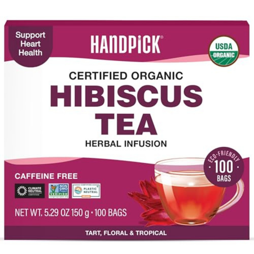 HANDPICK, Organic Hibiscus Tea Bags (100 Tea Bags) | Caffeine-Free, 100% Natural