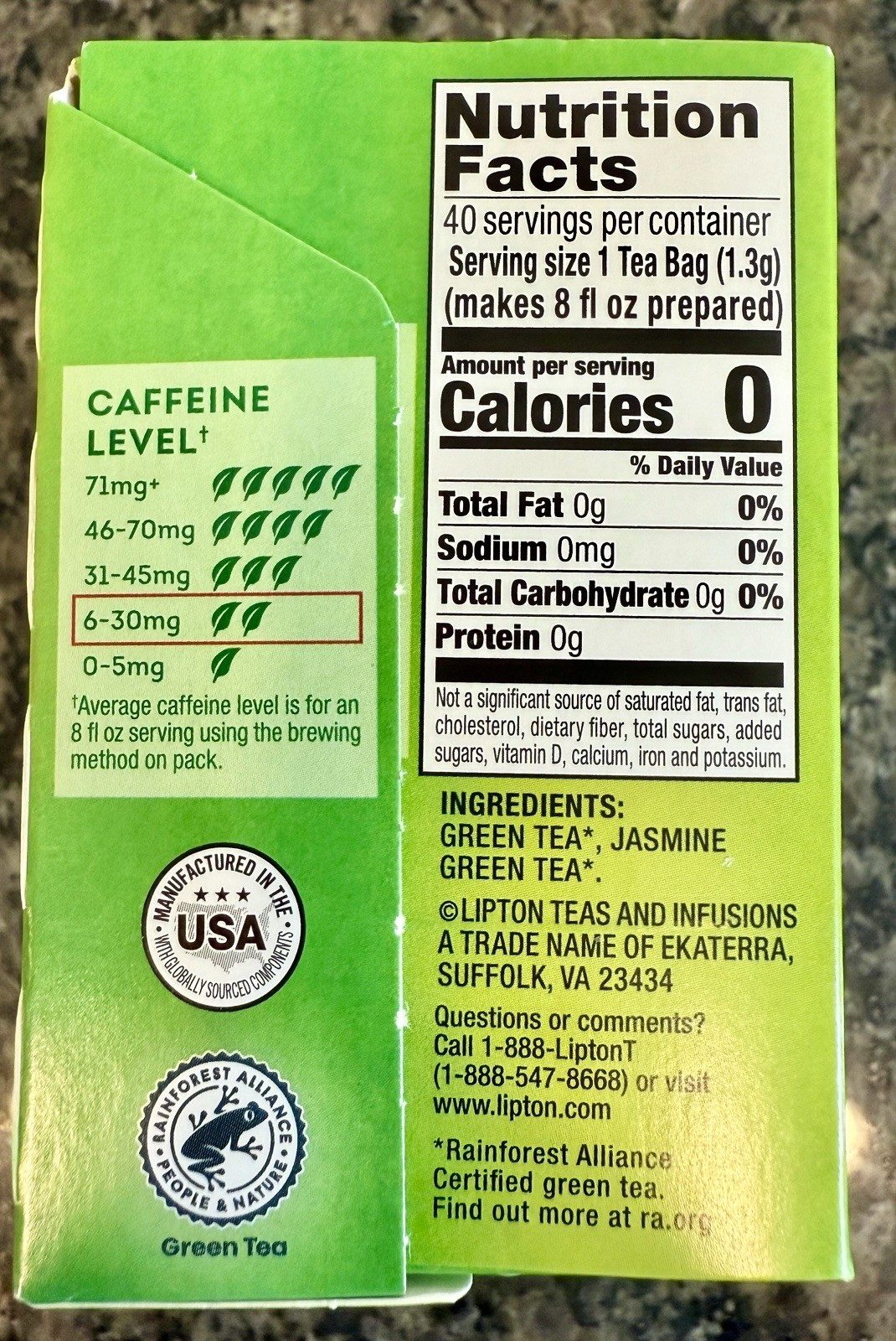 Lipton Green Tea, Tea Bags – 40 Counts Box