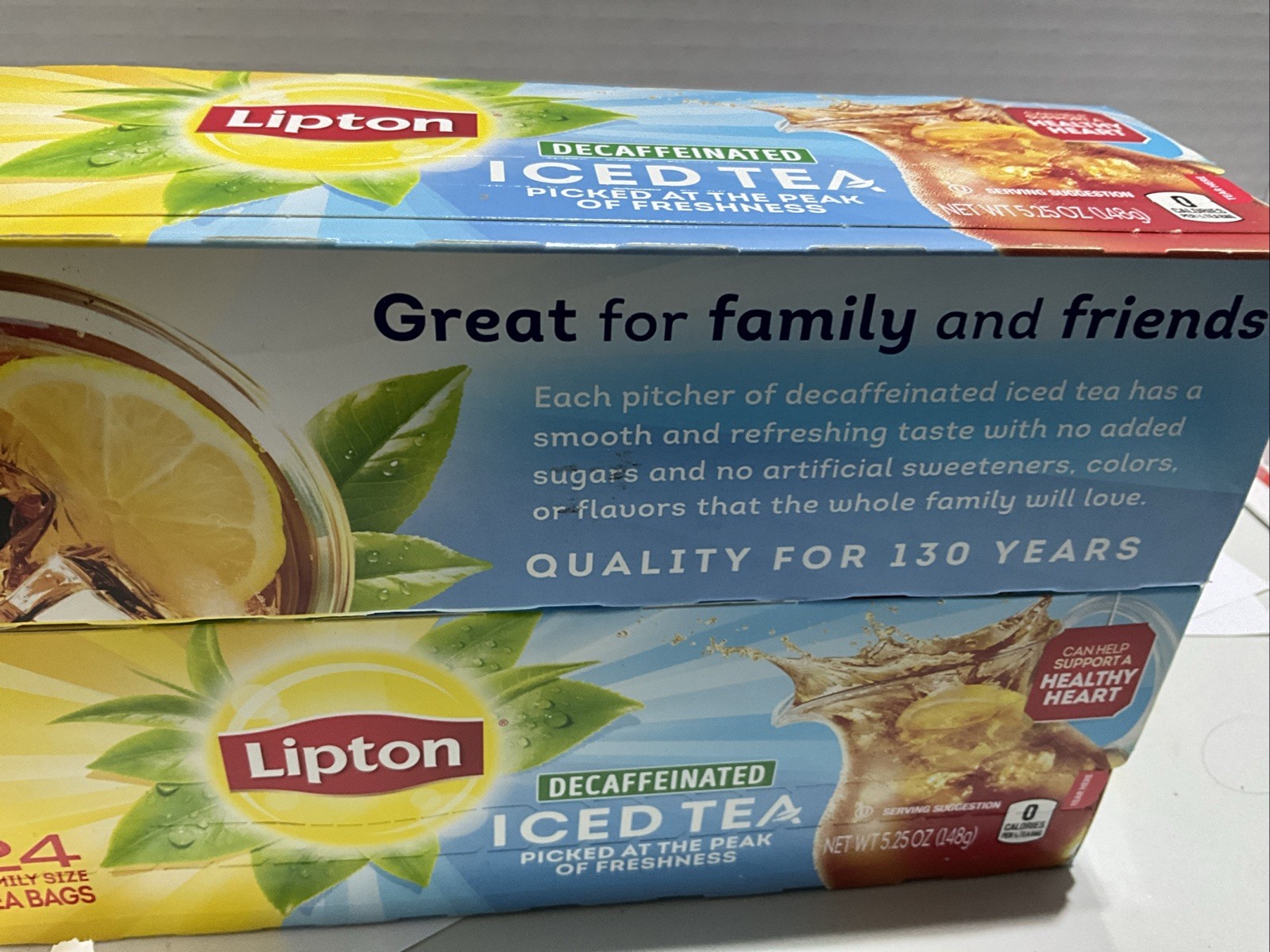 Lipton Decaffeinated Iced Tea 24 Family Size Tea Bags Lot of TWO Boxes New